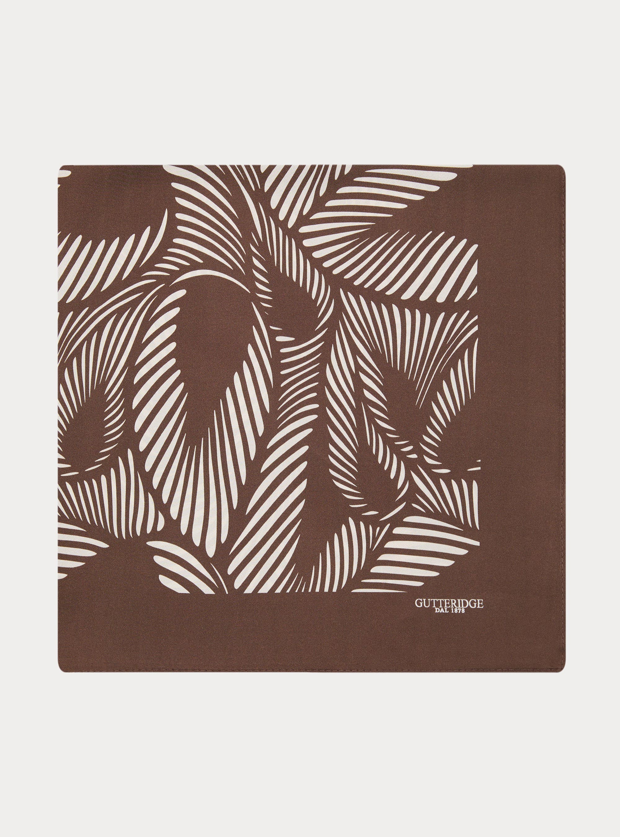 Foulard in seta stampata a fantasia geometrica, MARRONE
