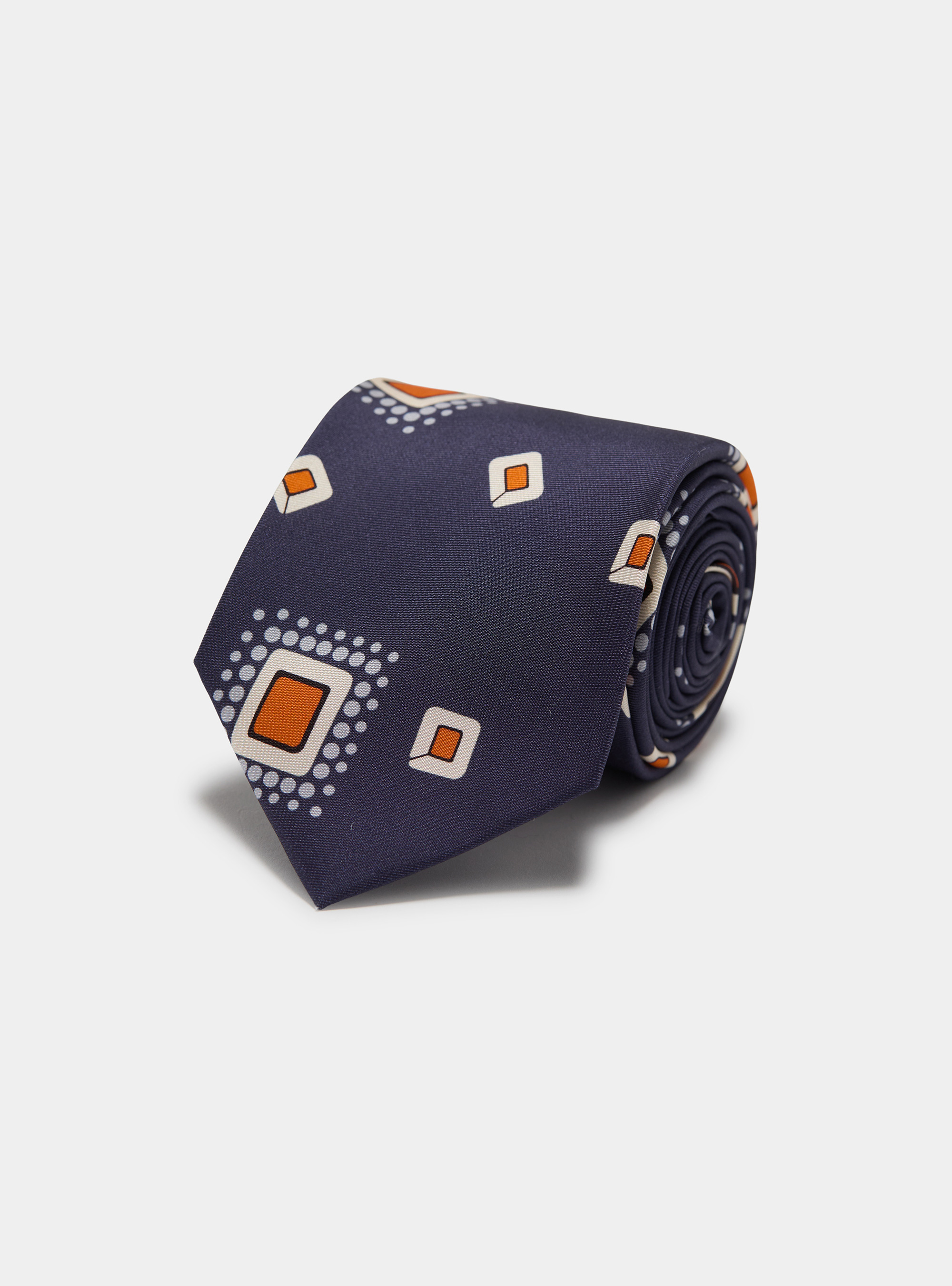 Cravatta in twill di seta stampa geometrica, BLU NAVY