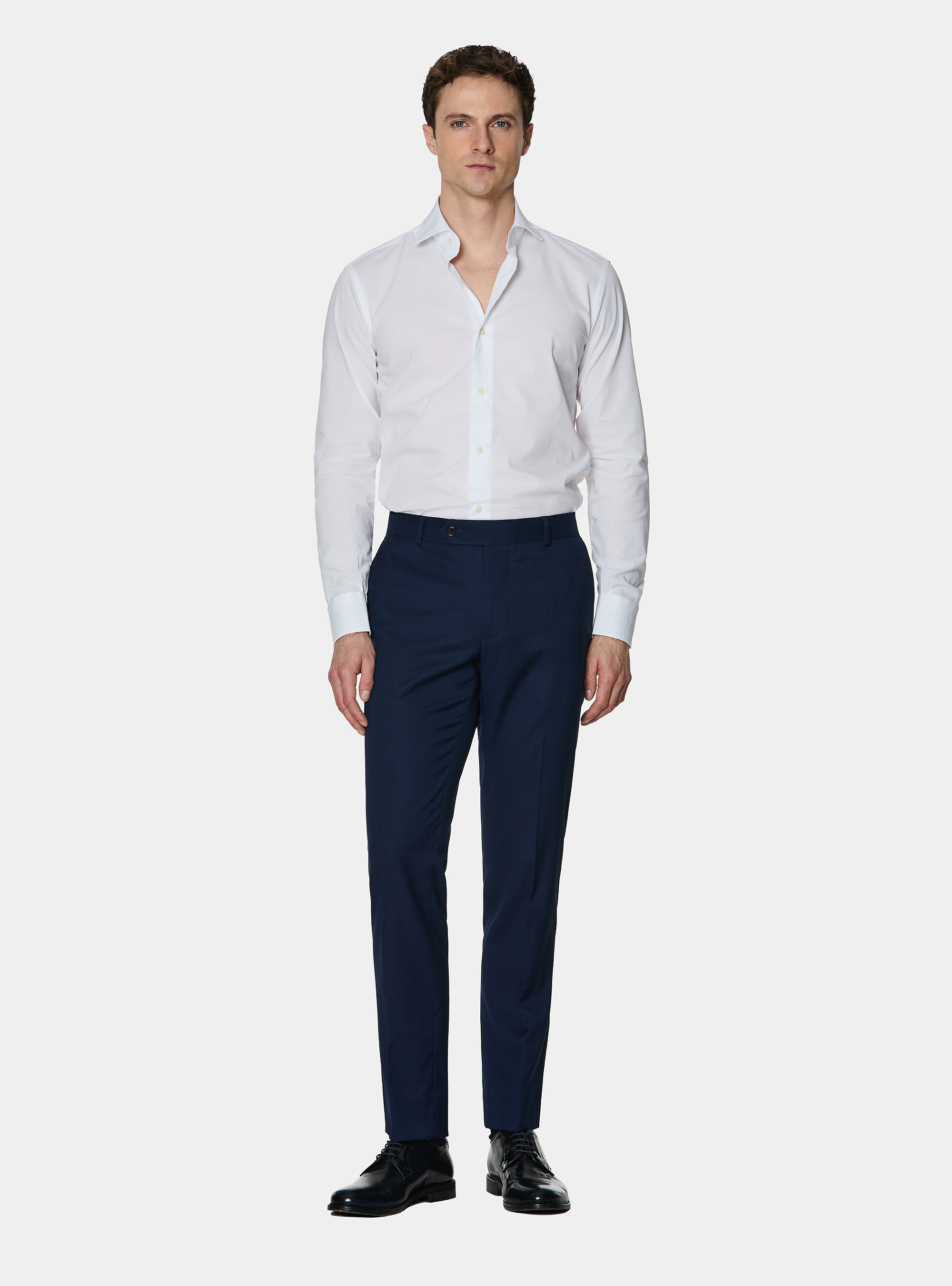 Camicia in cotone popeline stretch, BIANCO