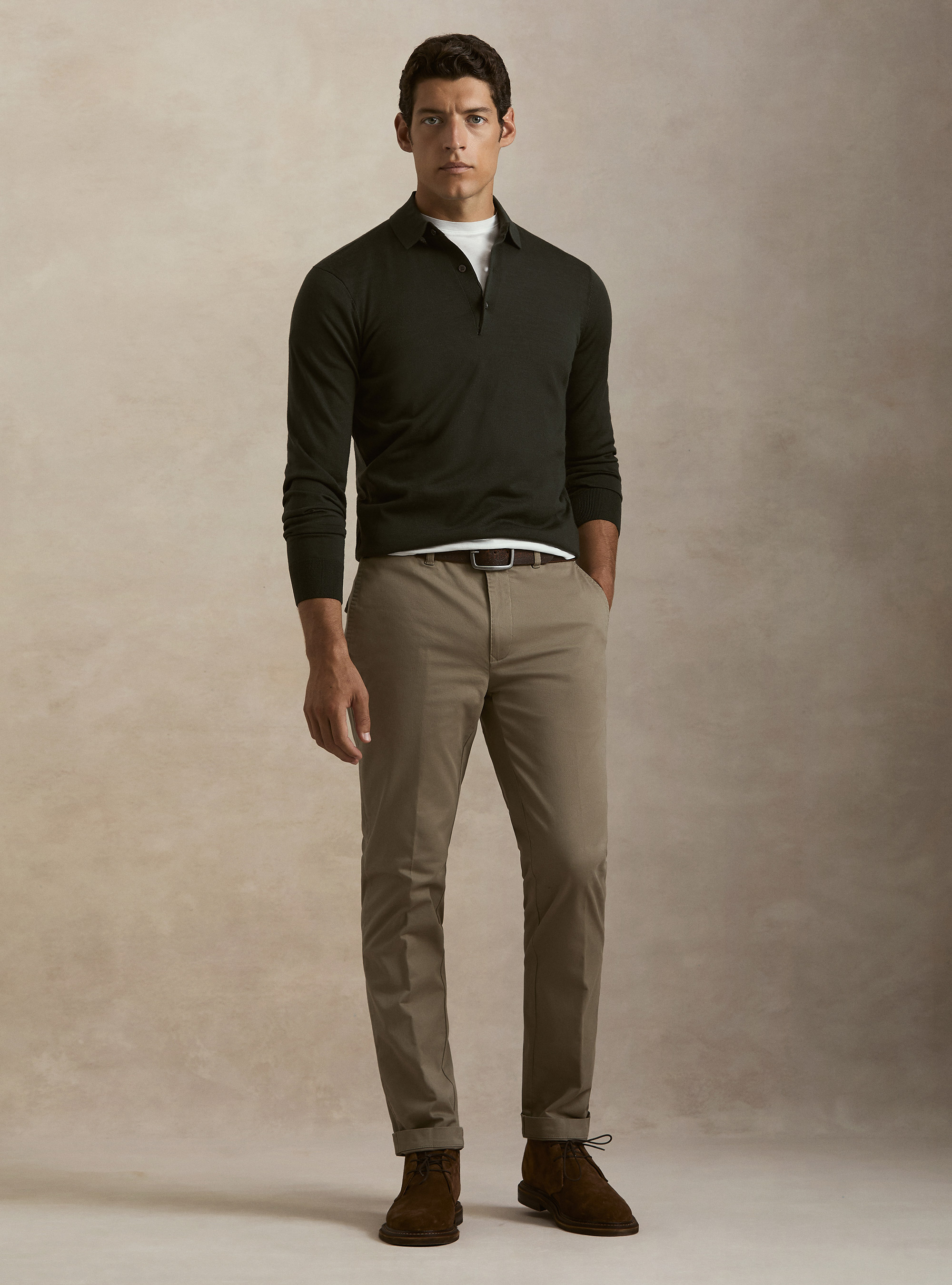 Polo in maglia in lana merino extrafine, MILITARE 0609C