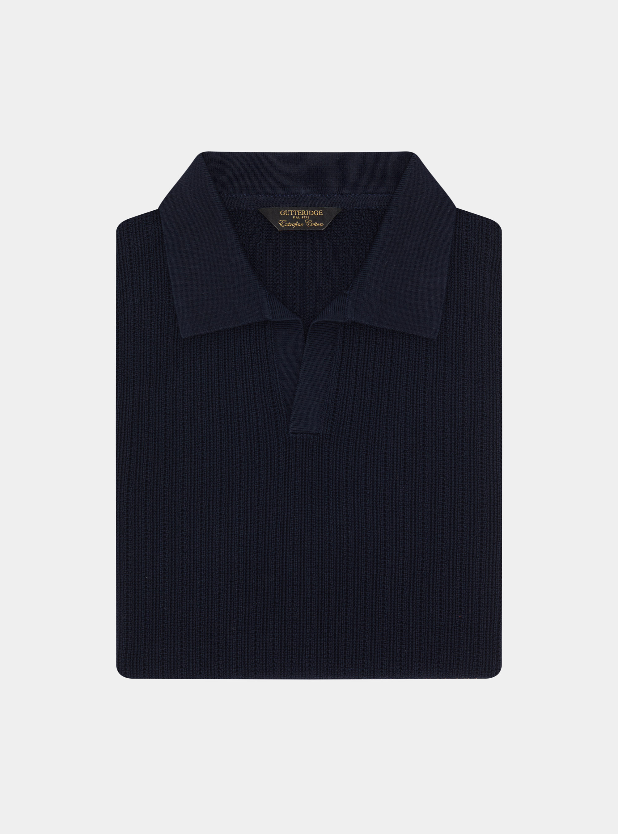 Polo in maglia traforata senza bottoni in cotone extrafine, BLU NAVY