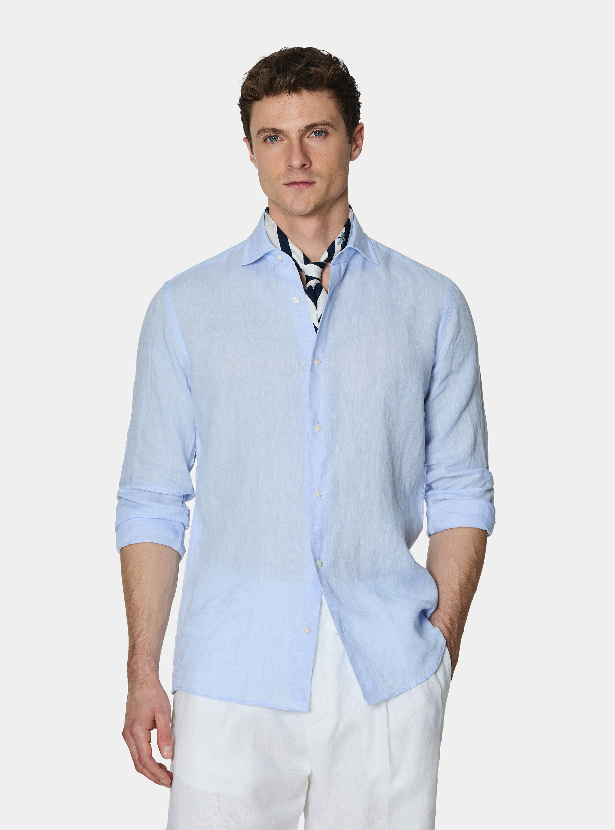 Camicia in puro lino, AZZURRO