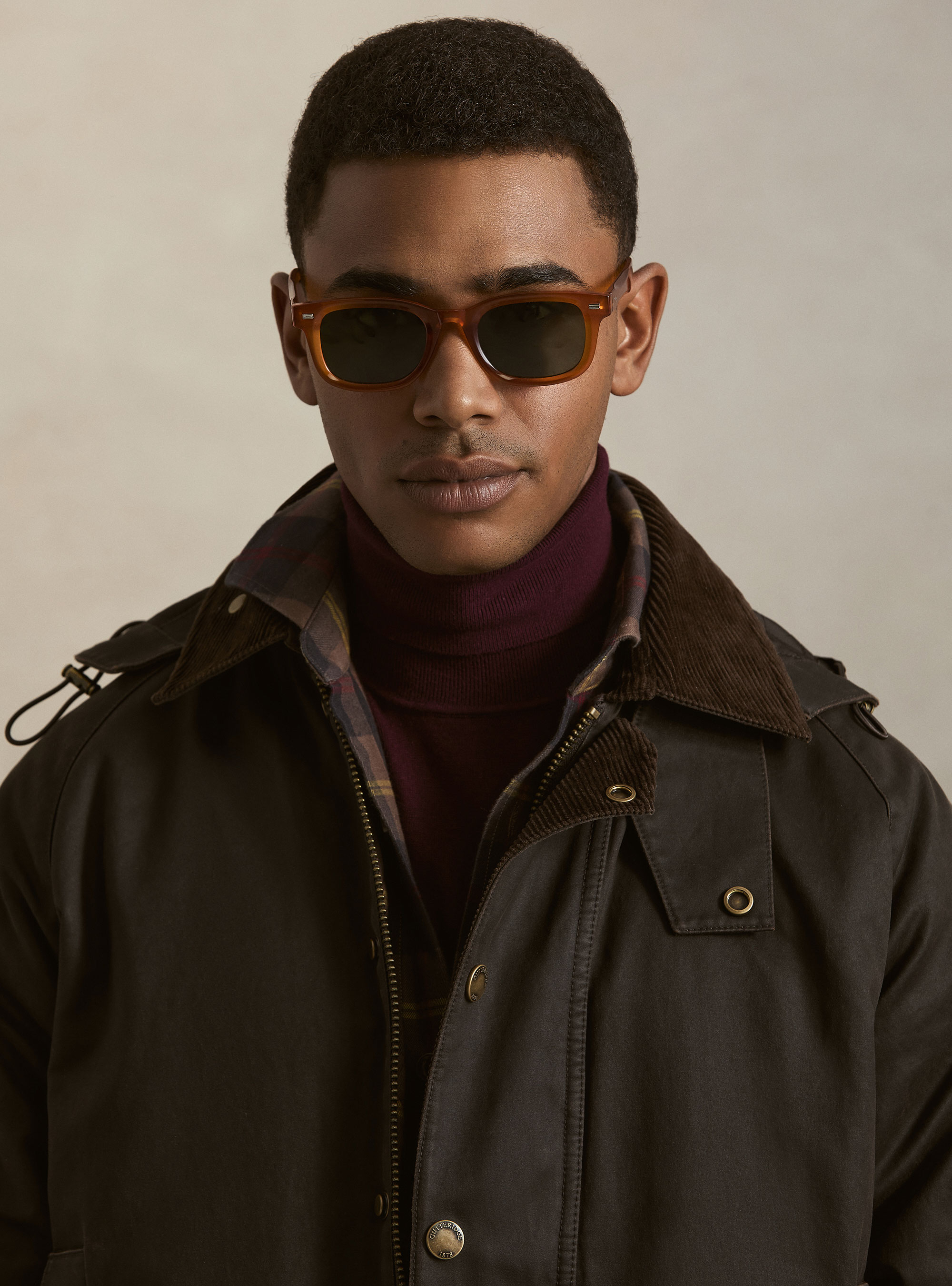 Giacca cerata in misto cotone, MARRONE