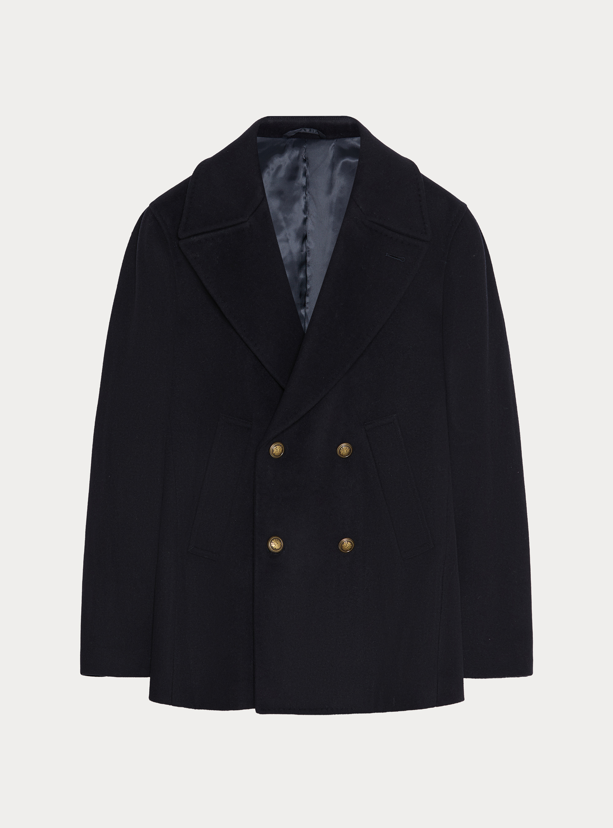 Peacoat in lana cashmere con bottone in metallo, BLU NAVY