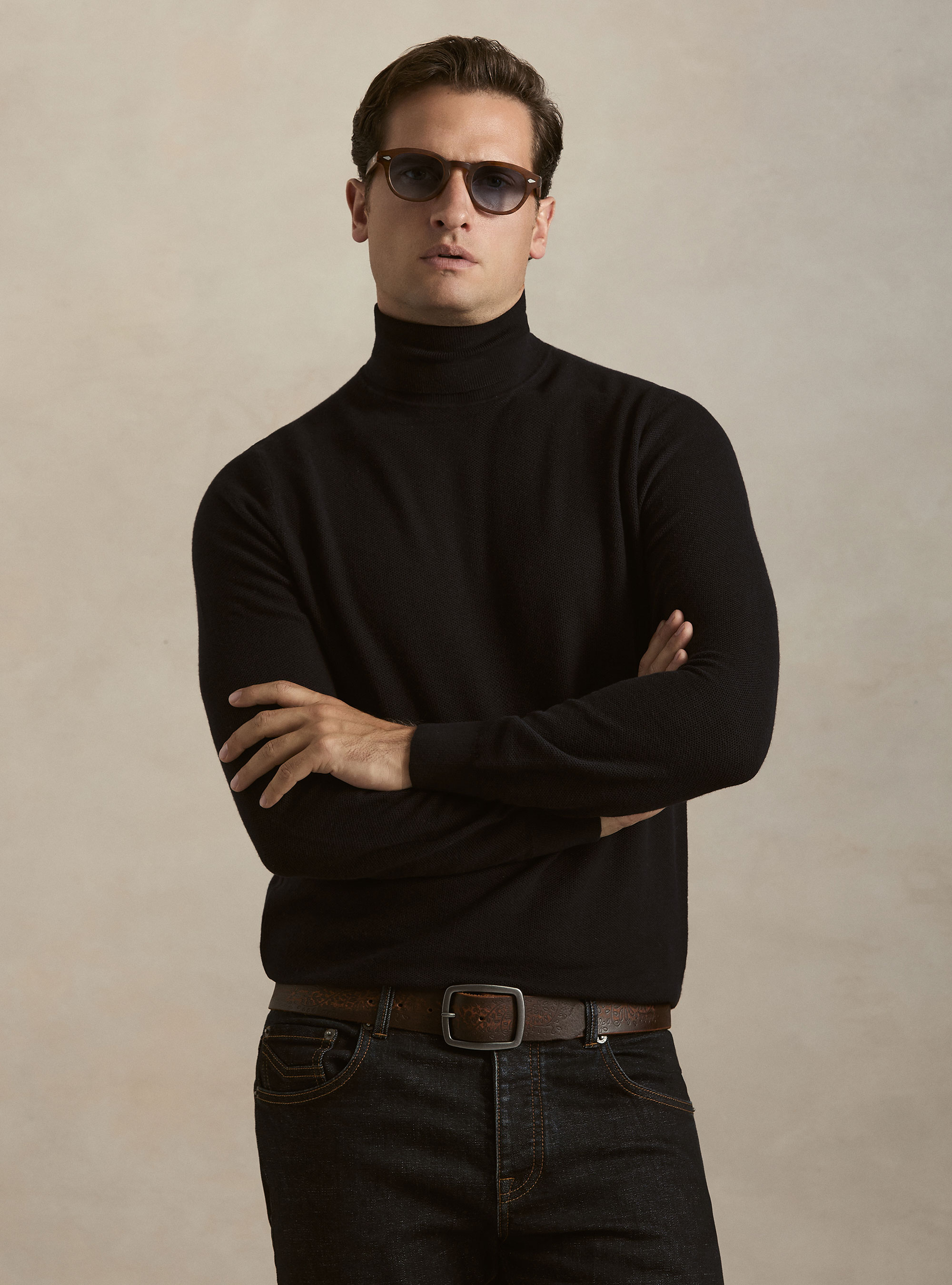 Dolcevita in maglia nido d'ape in cotone e cashmere, BLU NAVY