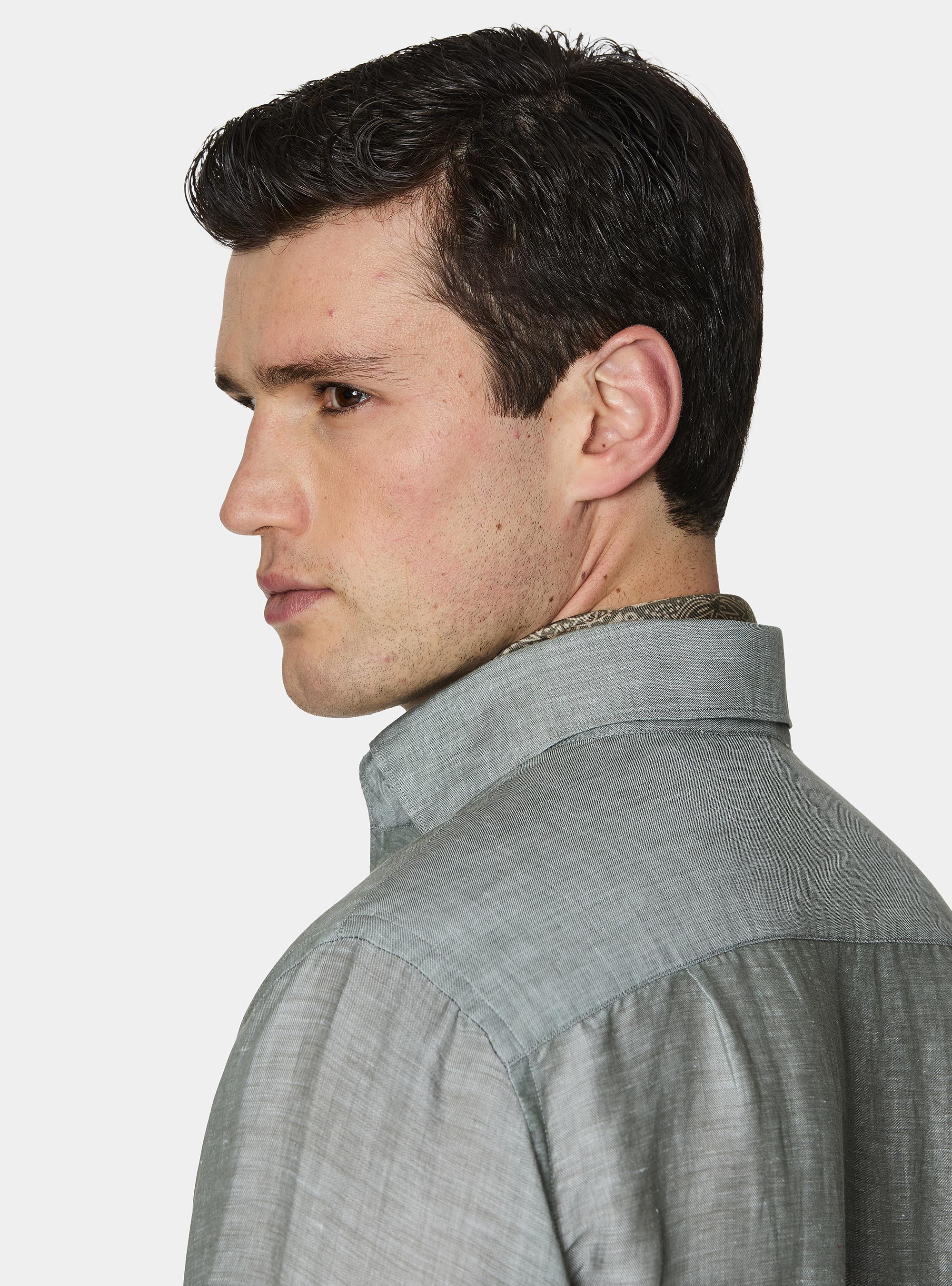 Camicia in misto lino con paramontura, SALVIA 0602C