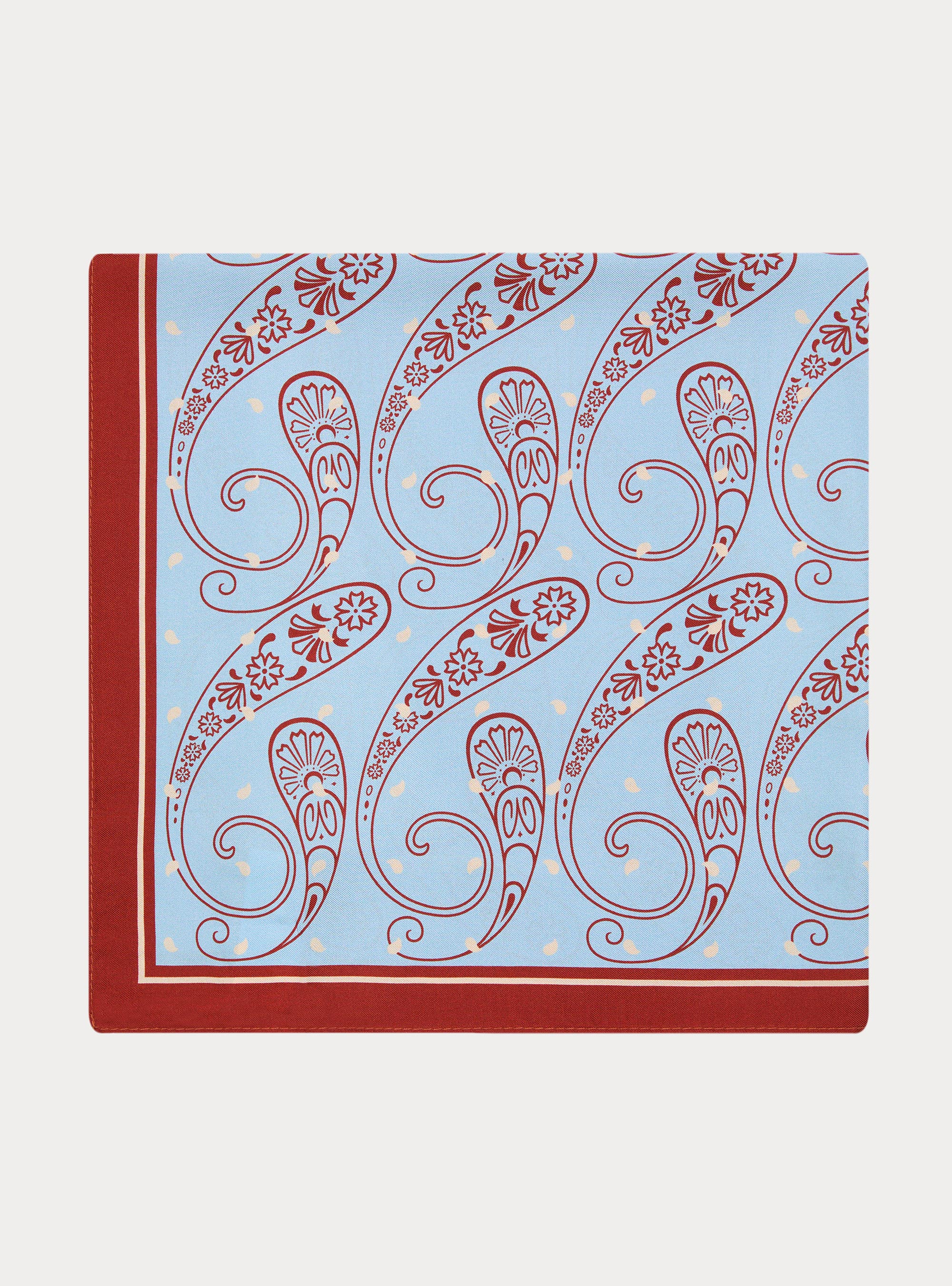 Foulard in seta stampata fantasia paisley, AZZURRO