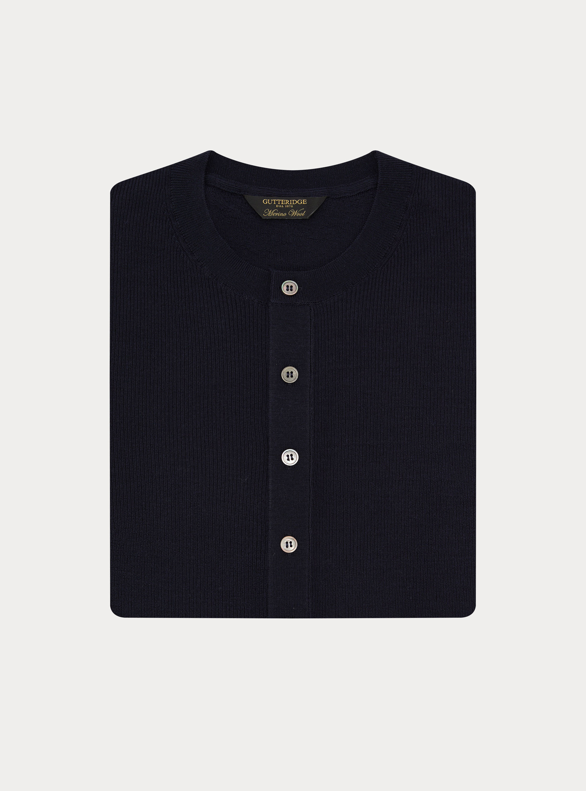 Maglia serafino in lana a costine, BLU NAVY
