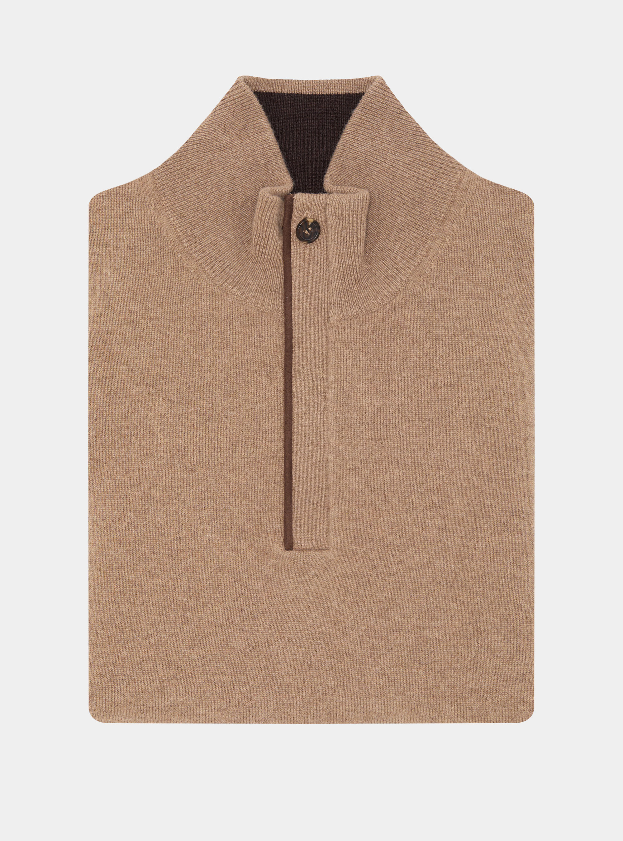 Maglia mezza zip in lana lambswool e cashmere, CAMMELLO 0570C