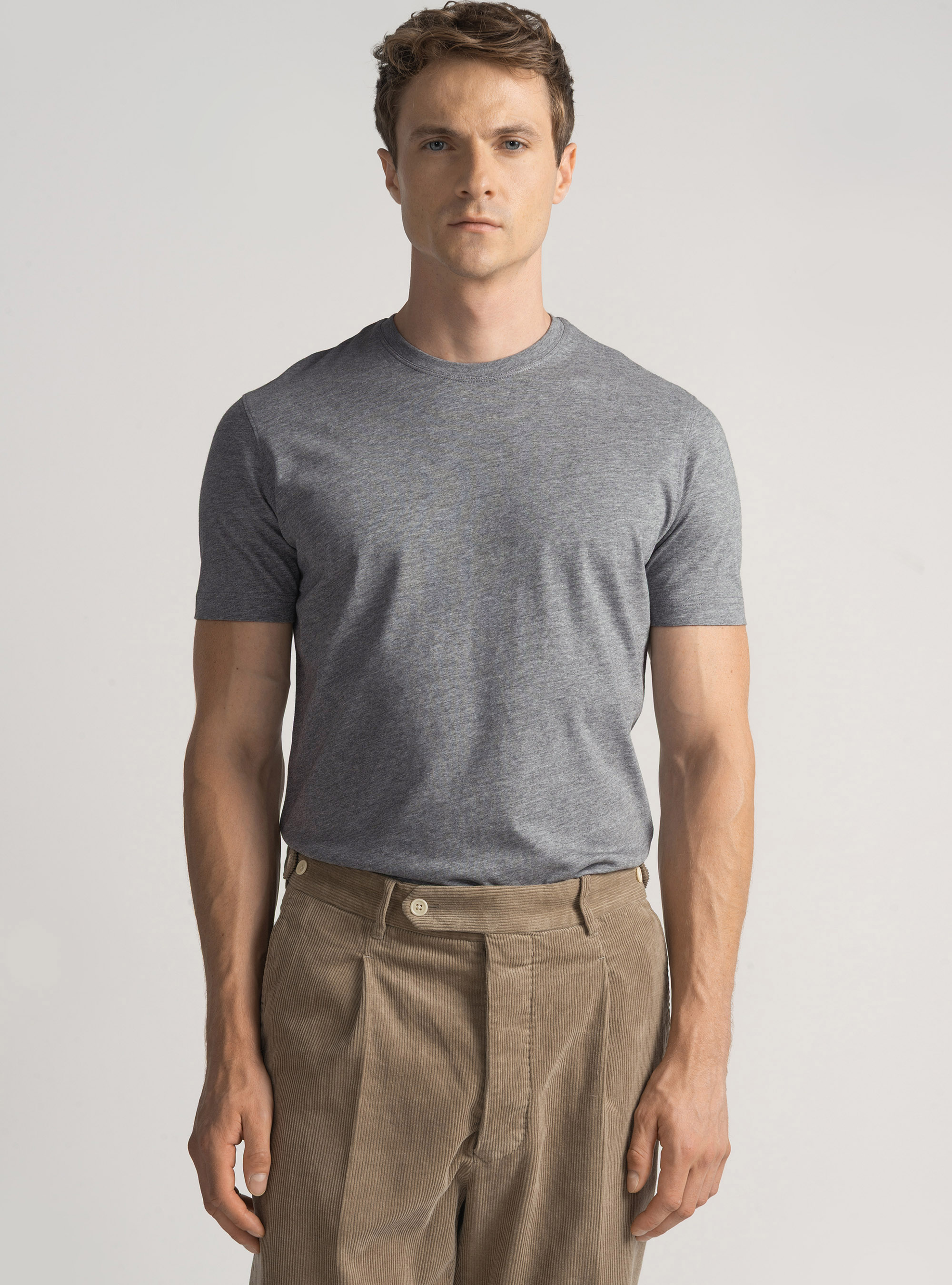 T-shirt mezza manica in cotone Supima, GRIGIO CHIARO