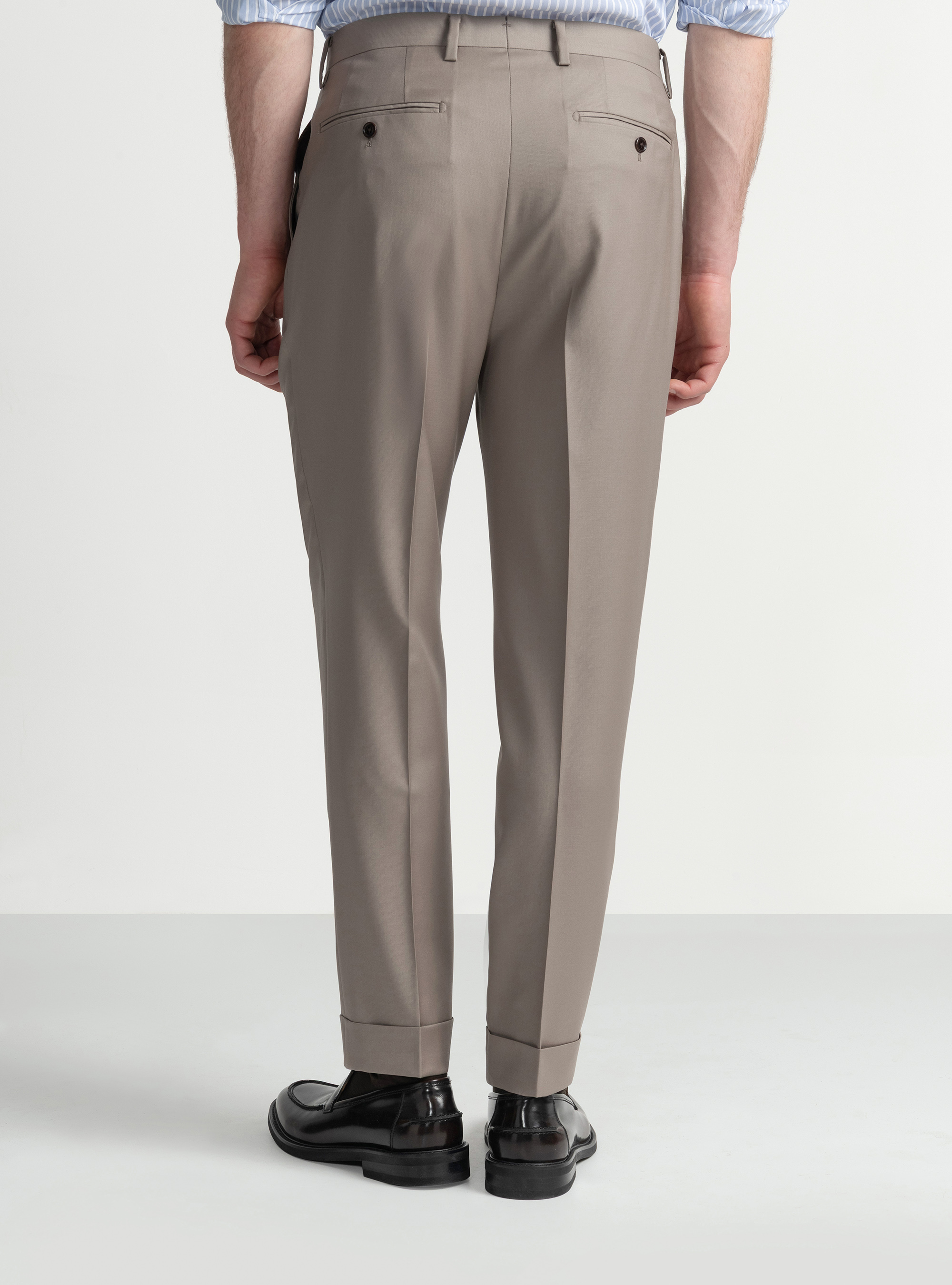 Pantaloni con pince in lana Vitale Barberis Canonico, FANGO