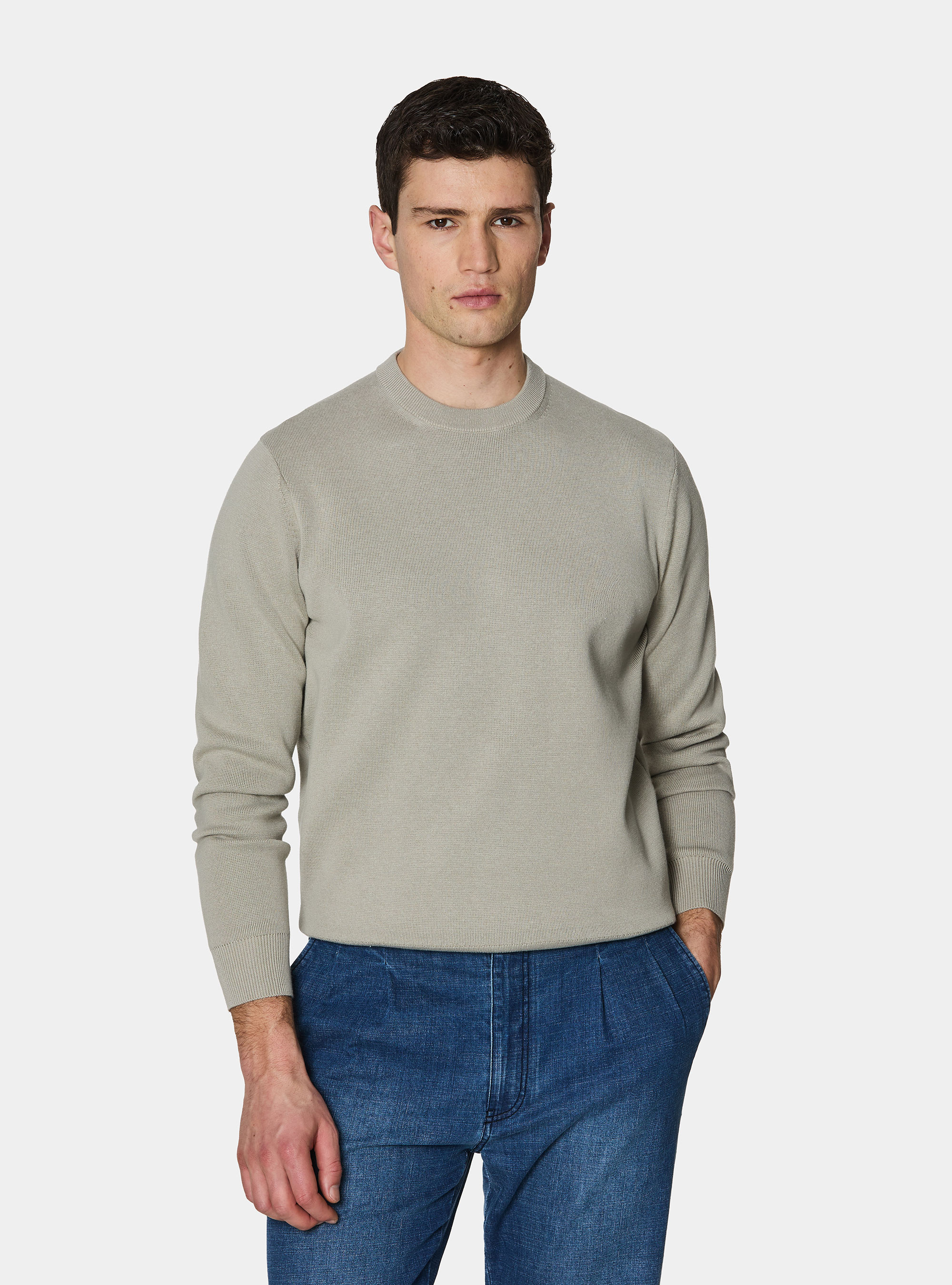 Maglia girocollo in misto cotone, SABBIA