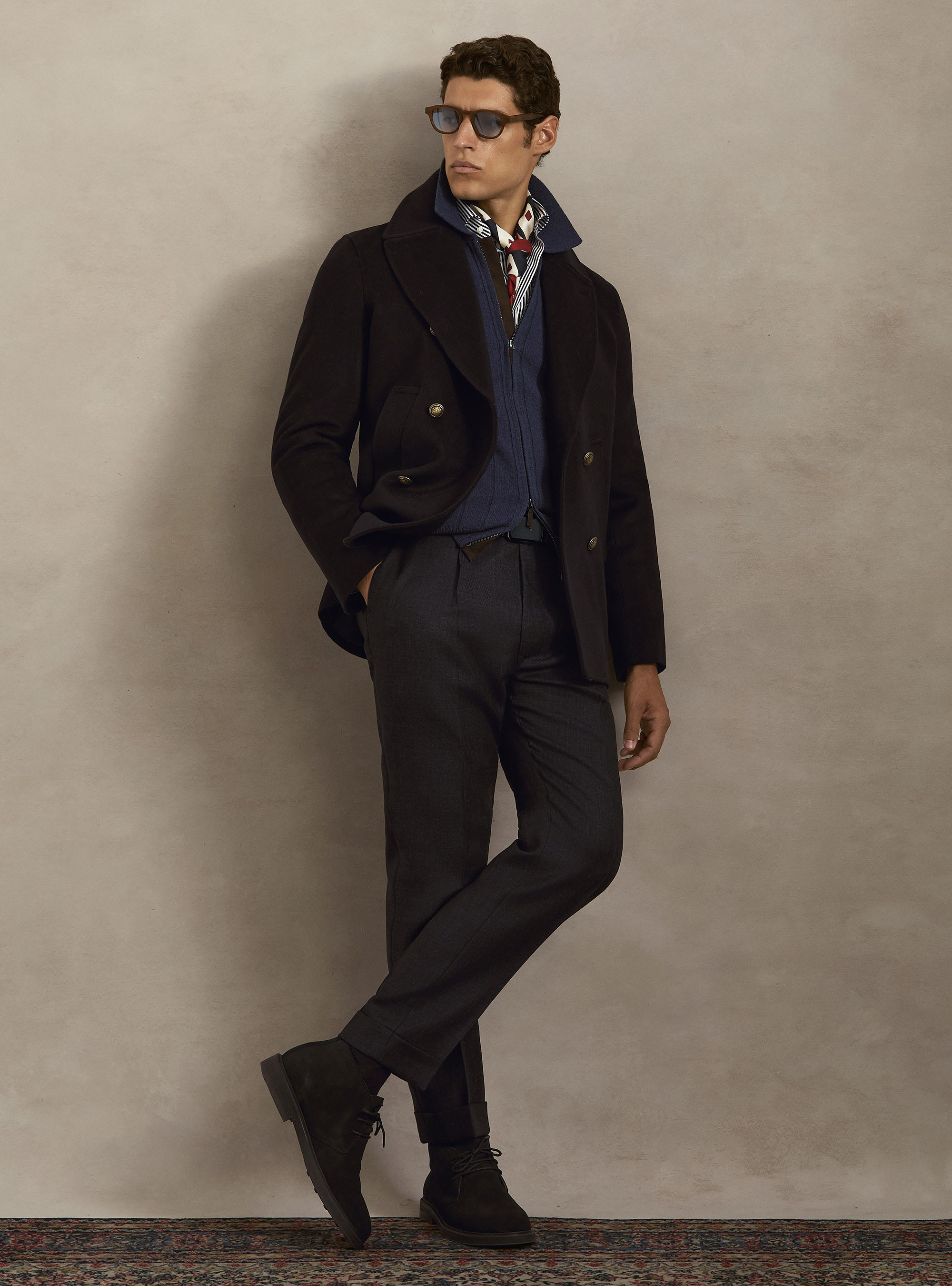 Peacoat in lana cashmere con bottone in metallo, BLU NAVY