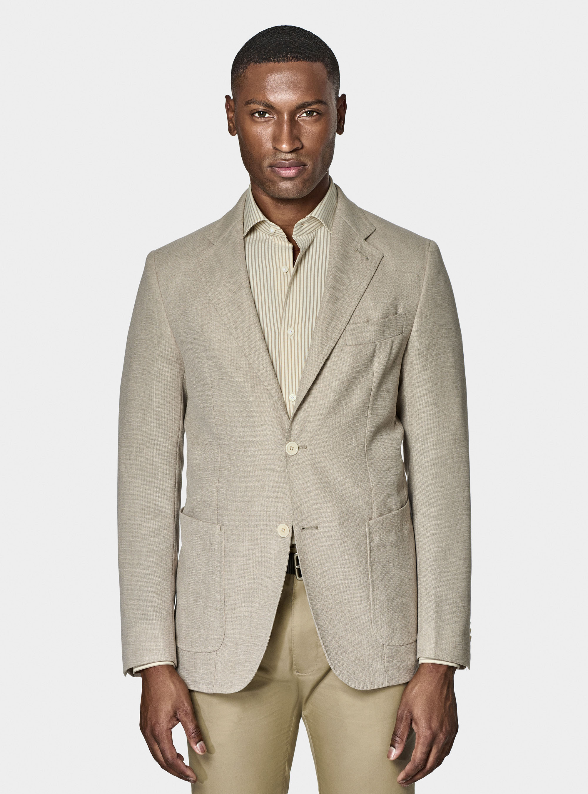 Giacca in pura lana micro texture, ECRU