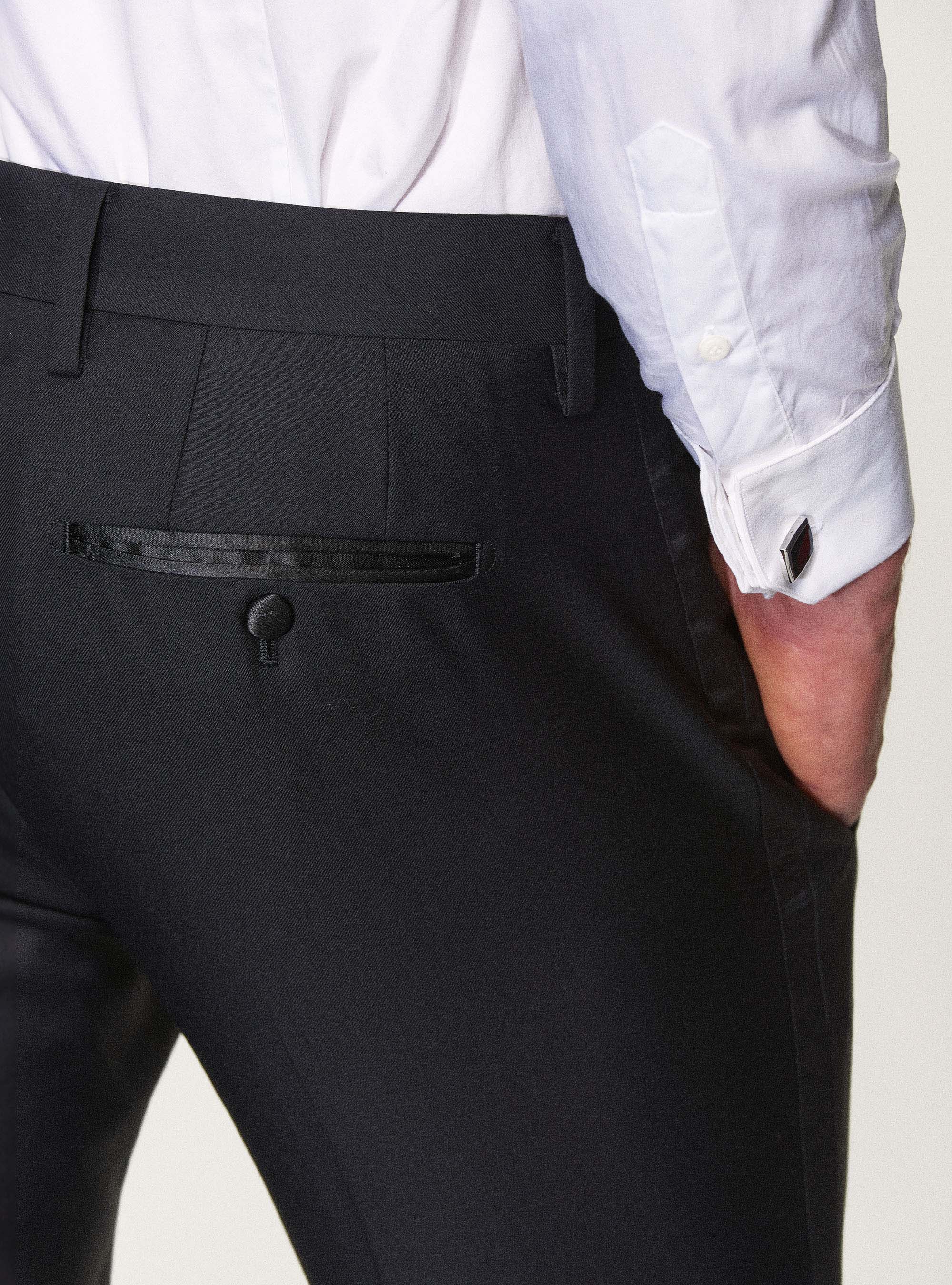 Pantaloni smoking in pura lana superfine 110's Vitale Barberis Canonico, NERO