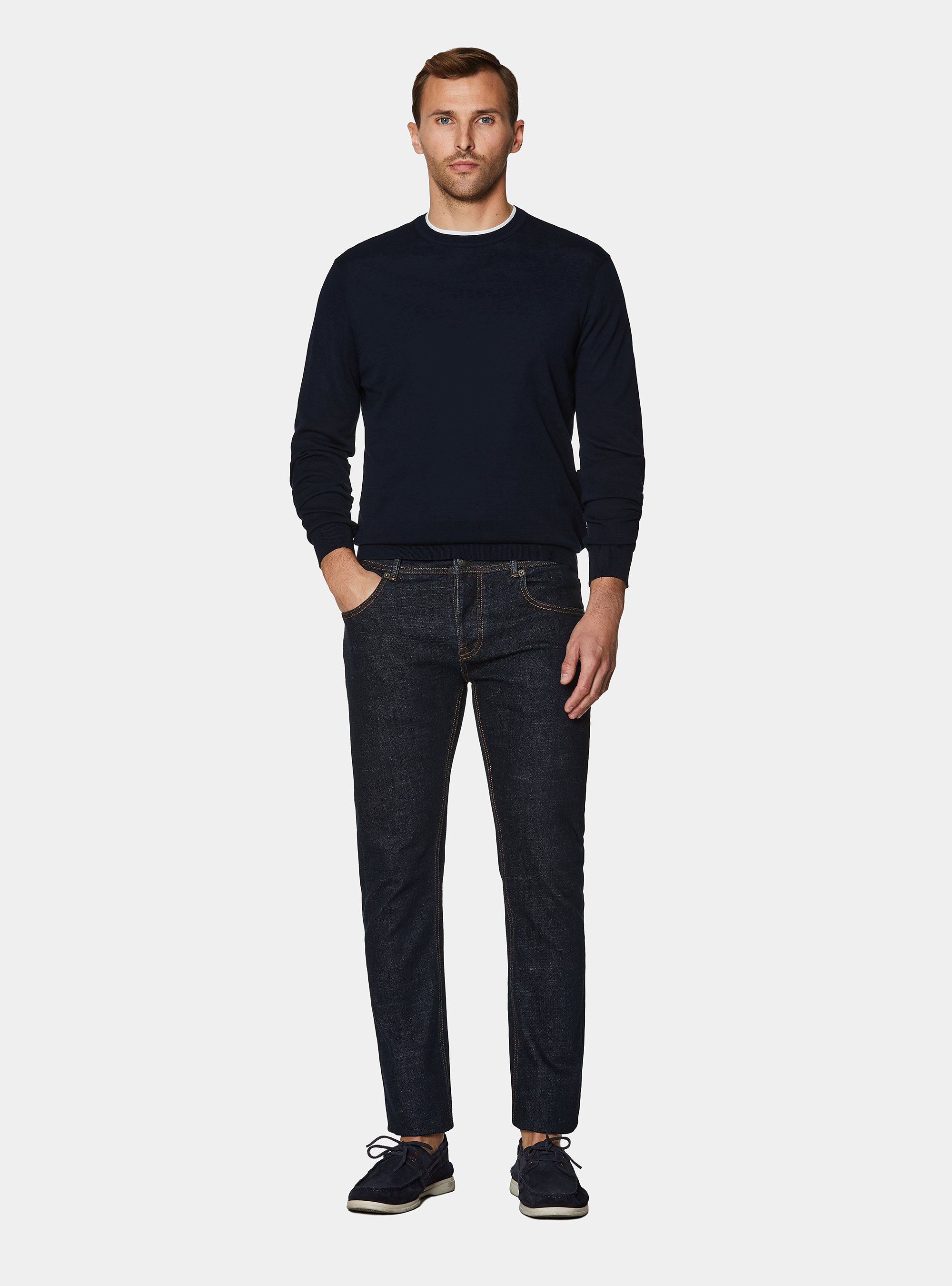 Maglia girocollo in cotone e seta, BLU NAVY