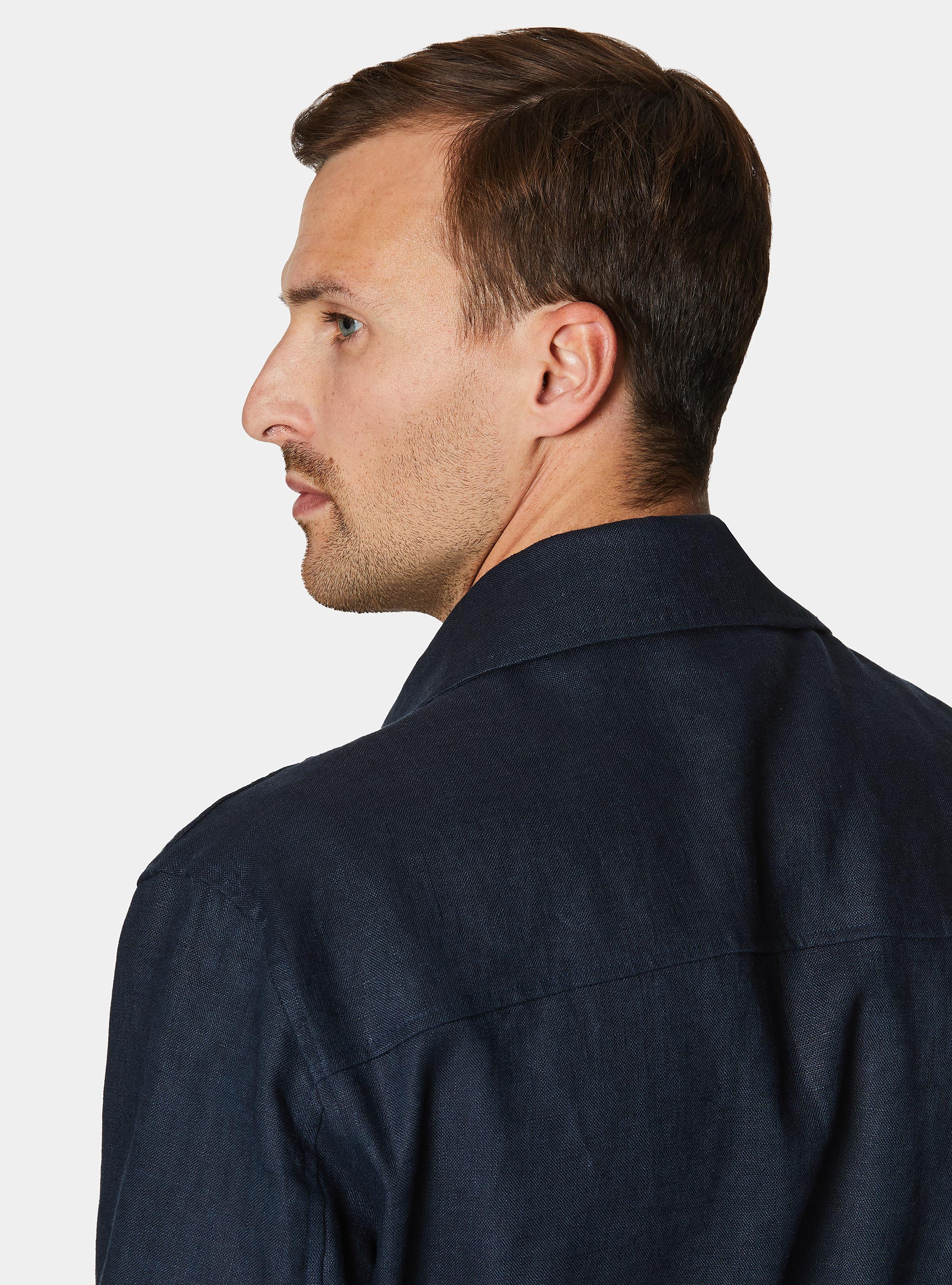 Giacca camicia in puro lino con coulisse, BLU NAVY