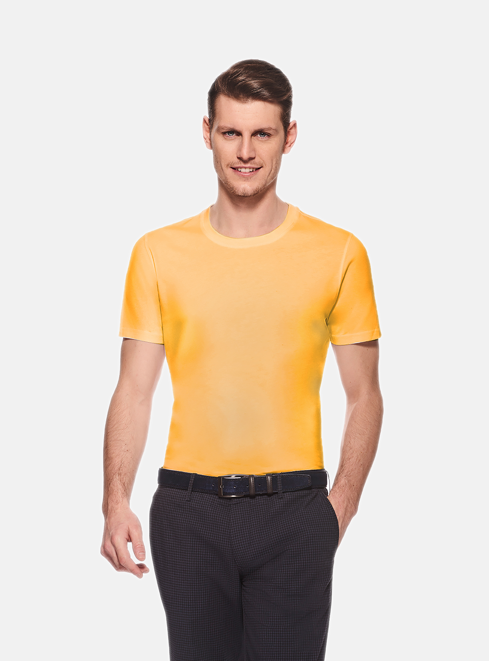 Tshirt mezza manica in jersey di cotone, GIALLO