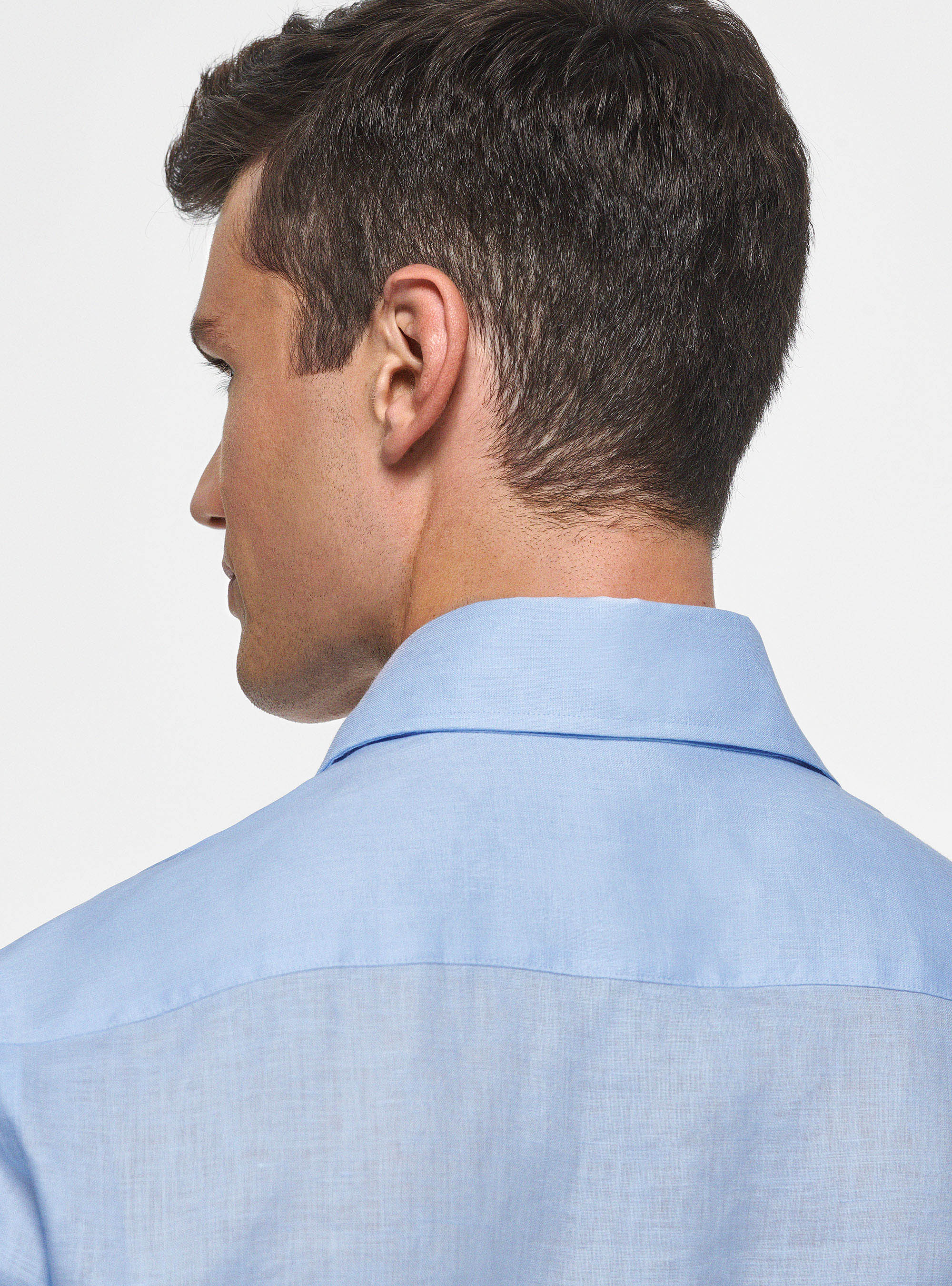 Camicia collo italiano in puro lino, AZZURRO
