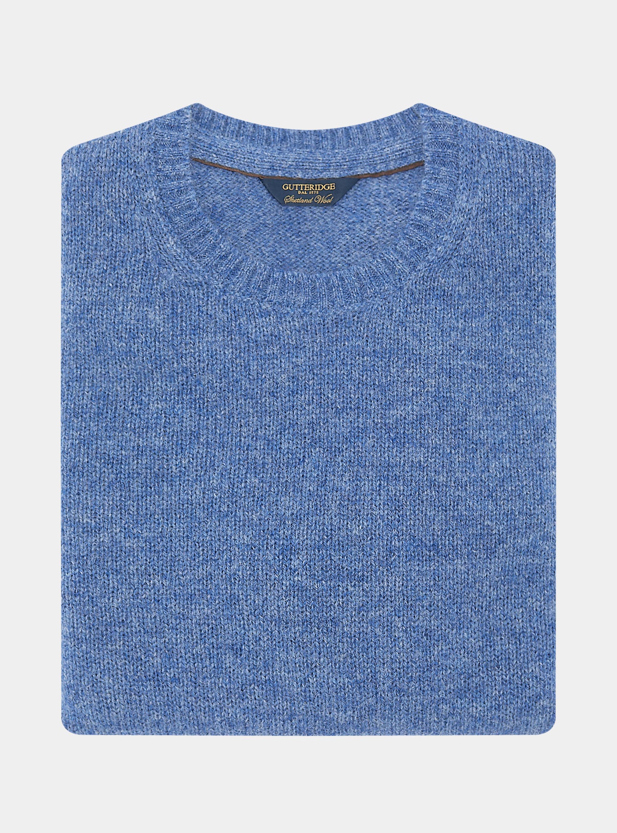 Maglia girocollo in pura lana shetland, 0243C DENIM