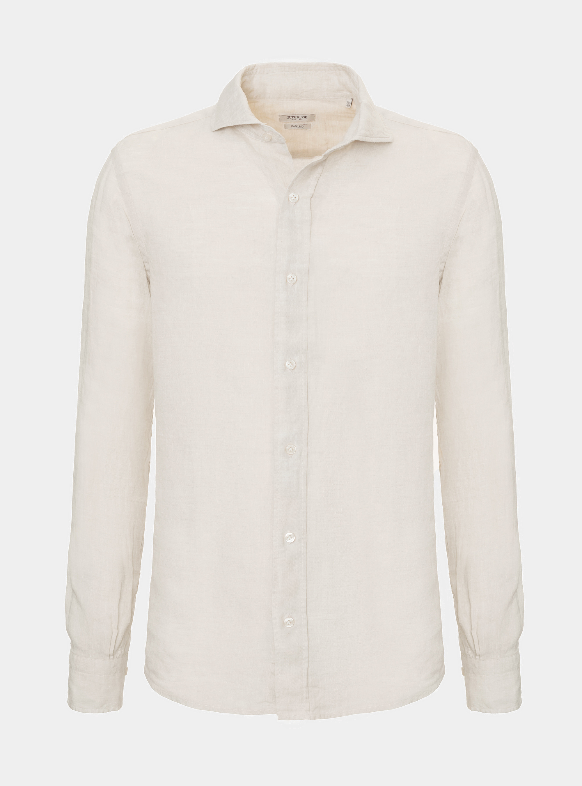 Camicia collo francese in lino, ECRU