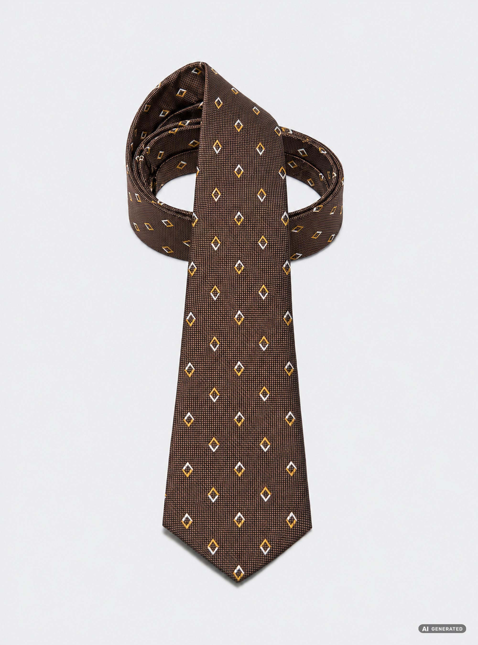 Cravatta in seta jacquard con micro fantasia rombi, MARRONE