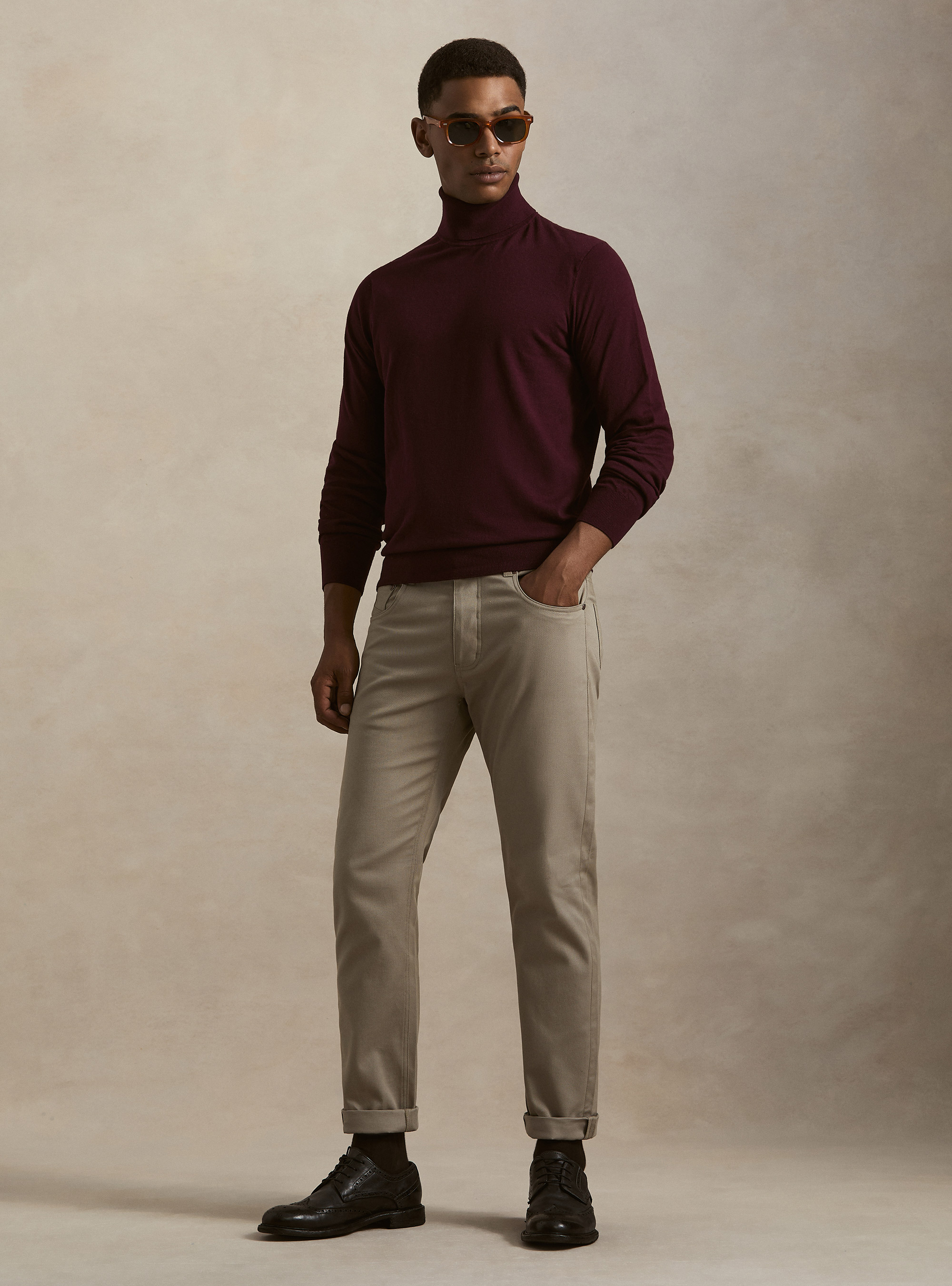 Dolcevita in cotone e cashmere, BORDEAUX