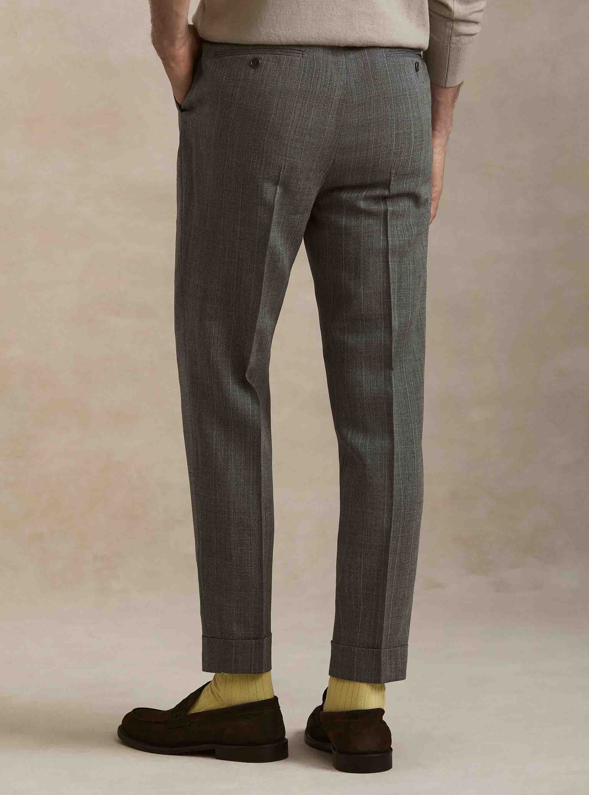 Pantaloni con pince in pura lana spigata, GRIGIO MED MEL 0123C
