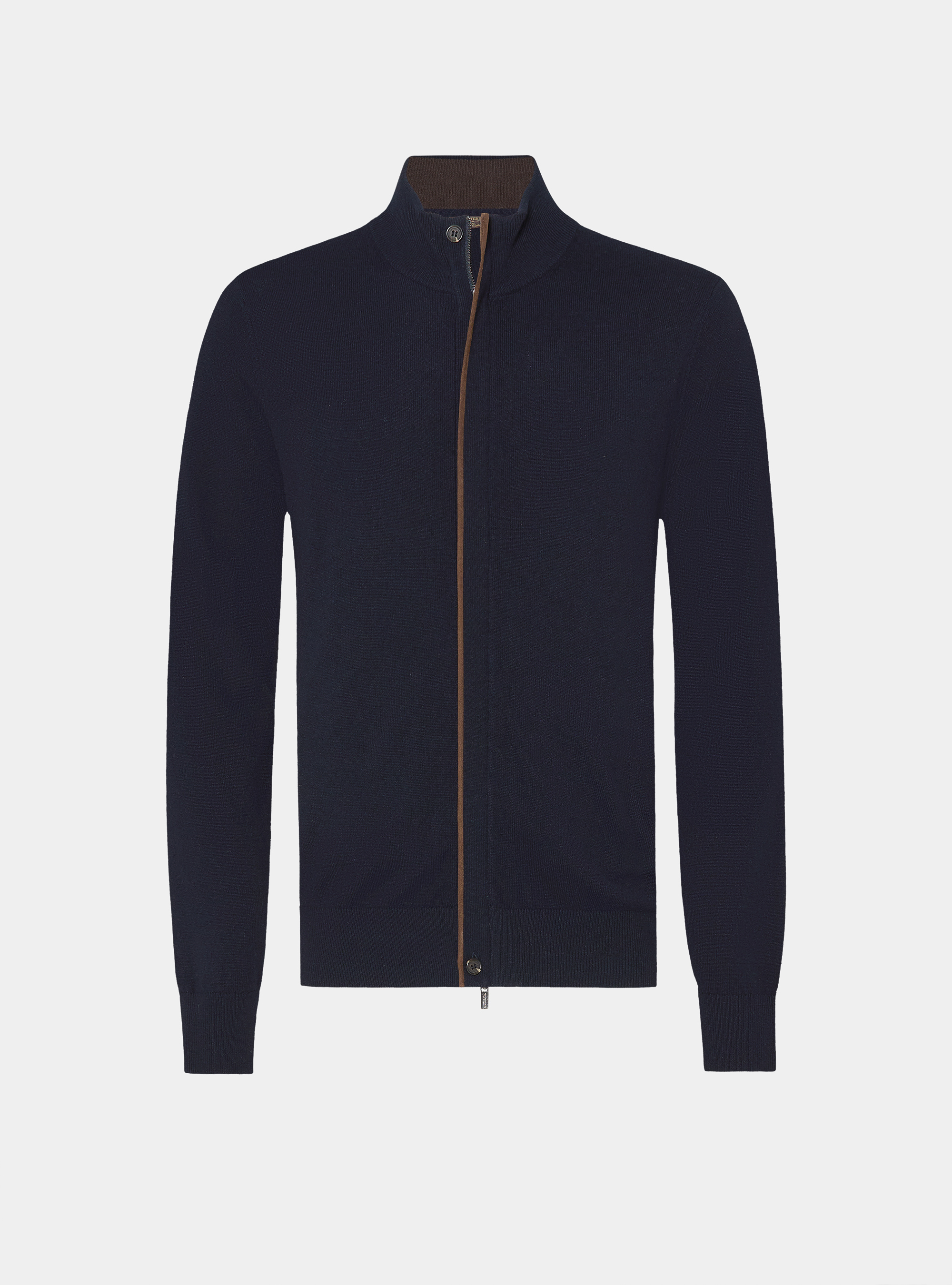 Cardigan in maglia con zip in lana lambswool e cashmere, BLU NAVY