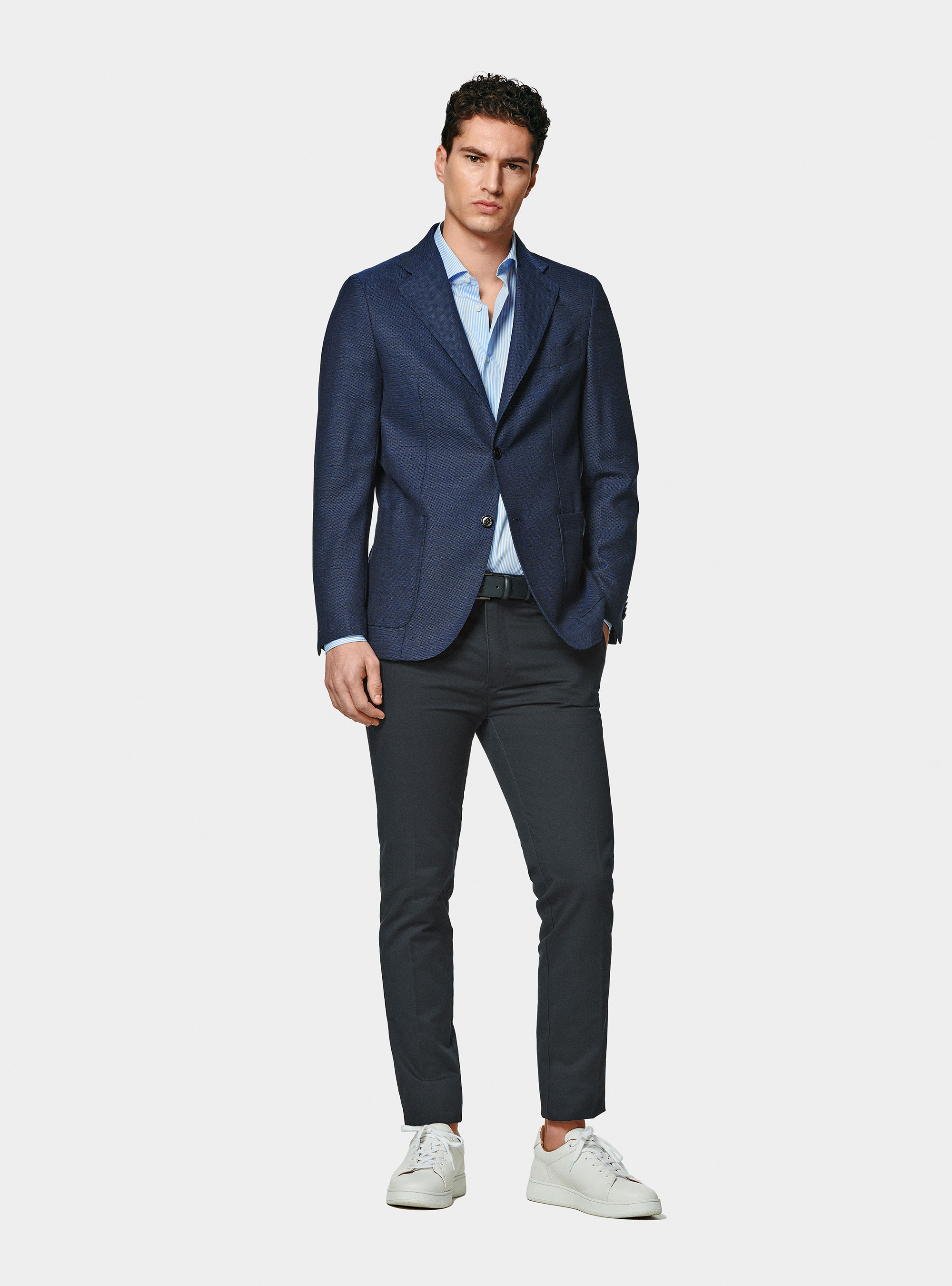 Giacca in pura lana micro texture, BLU