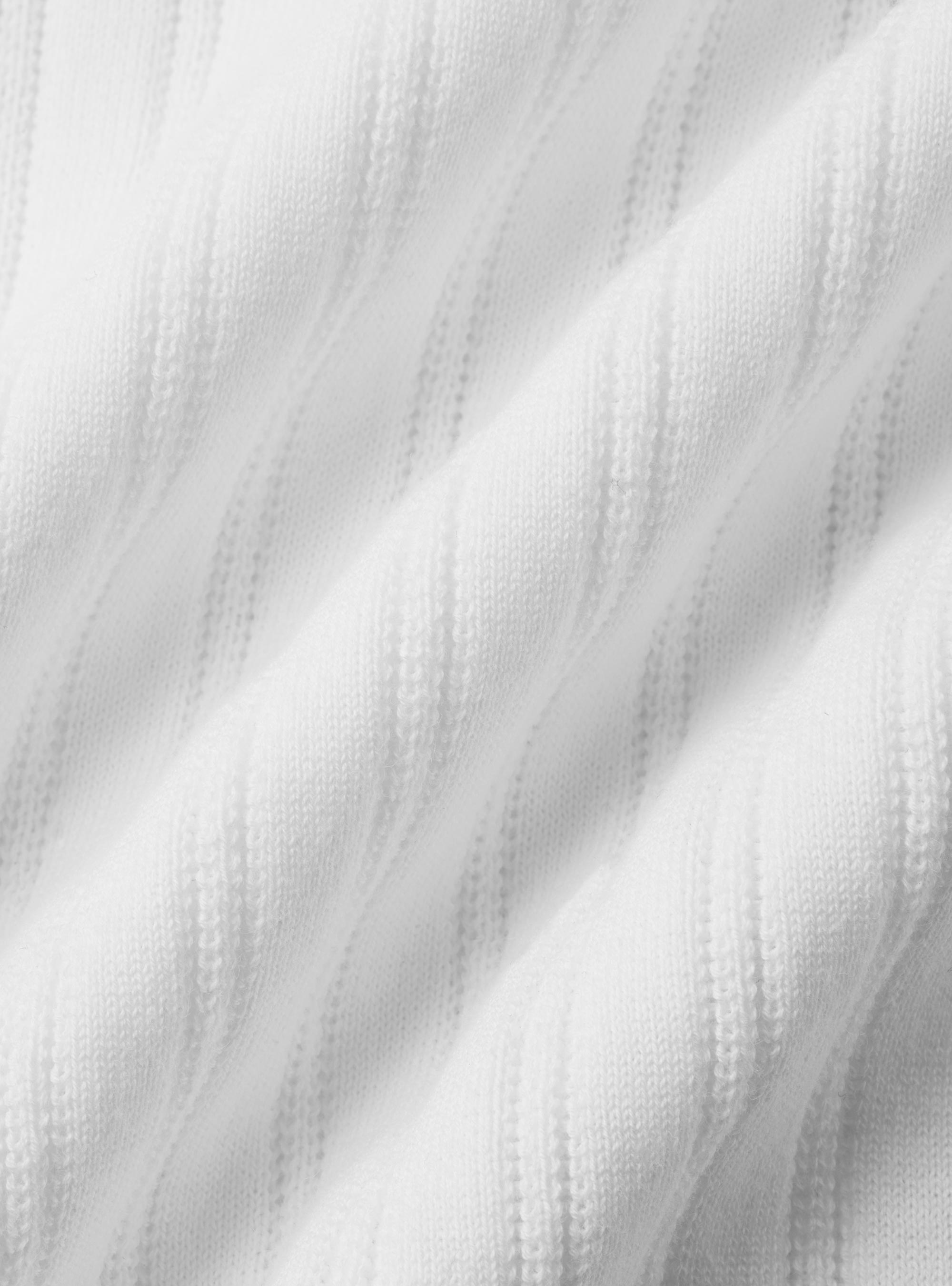 Polo in maglia in cotone extrafine a costa traforata, BIANCO