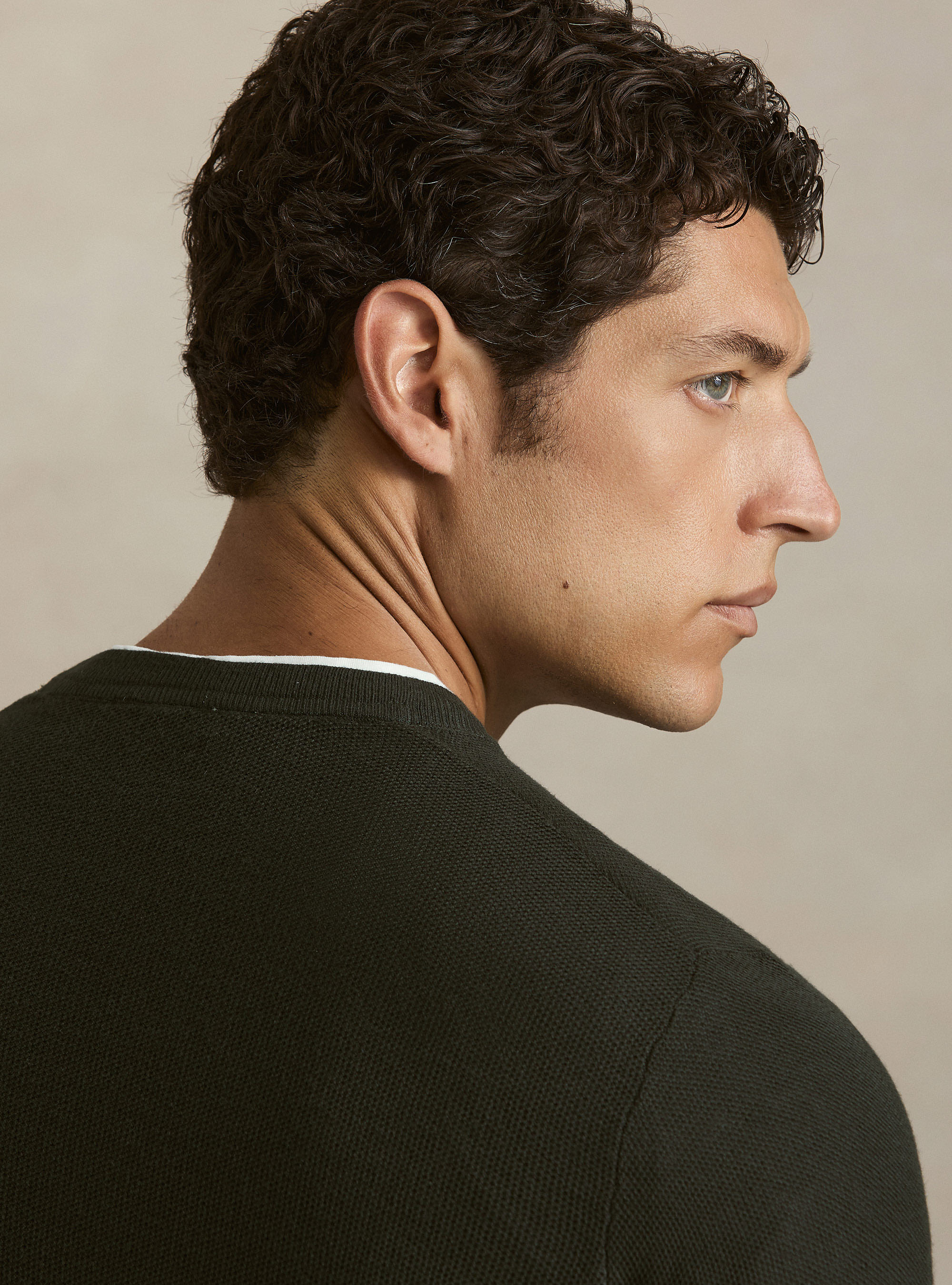 Maglia girocollo in cotone cashmere nido d'ape, MILITARE 0609C