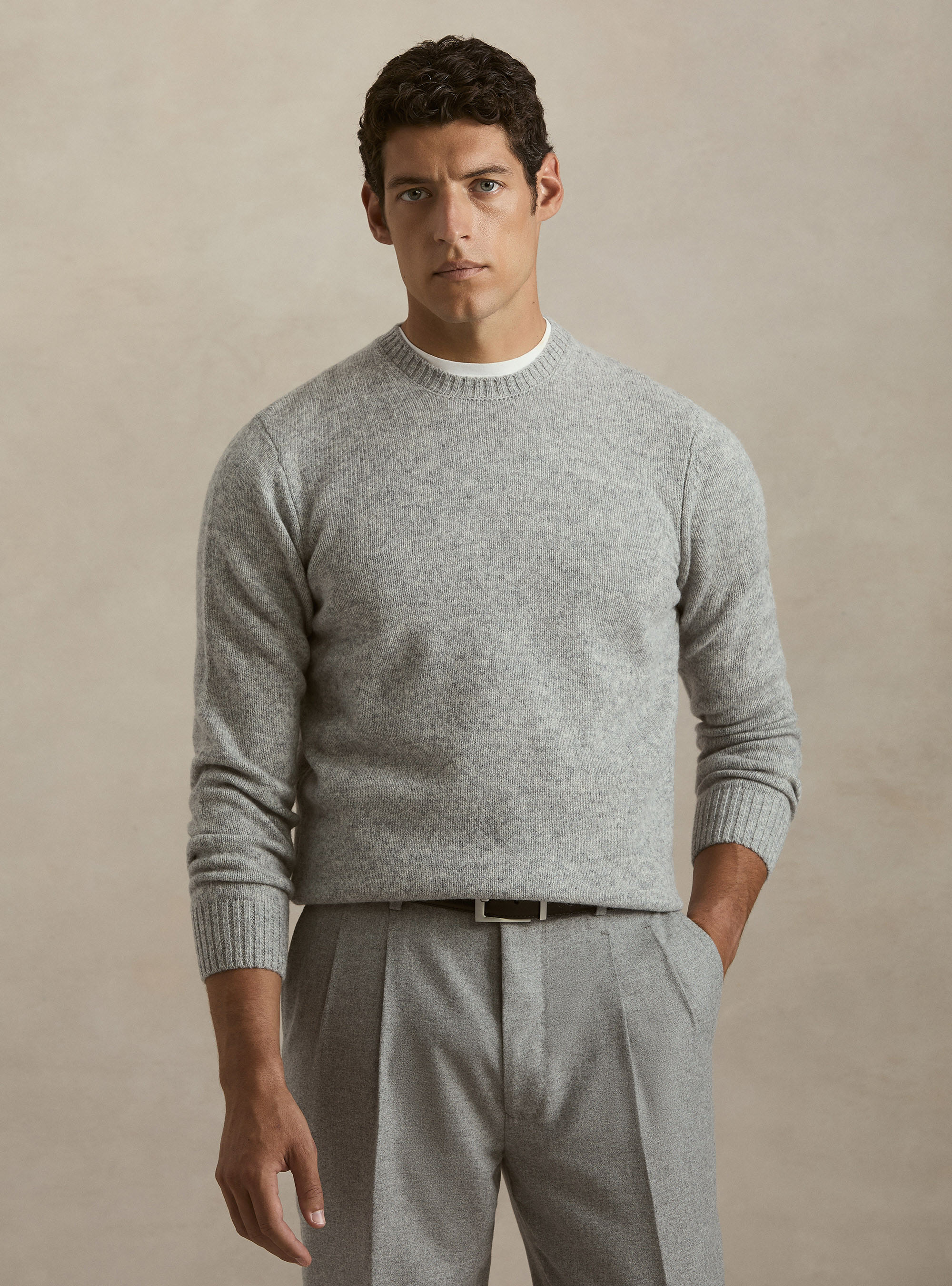 Maglia girocollo in pura lana shetland, GRIGIO CHIARO MELANGE