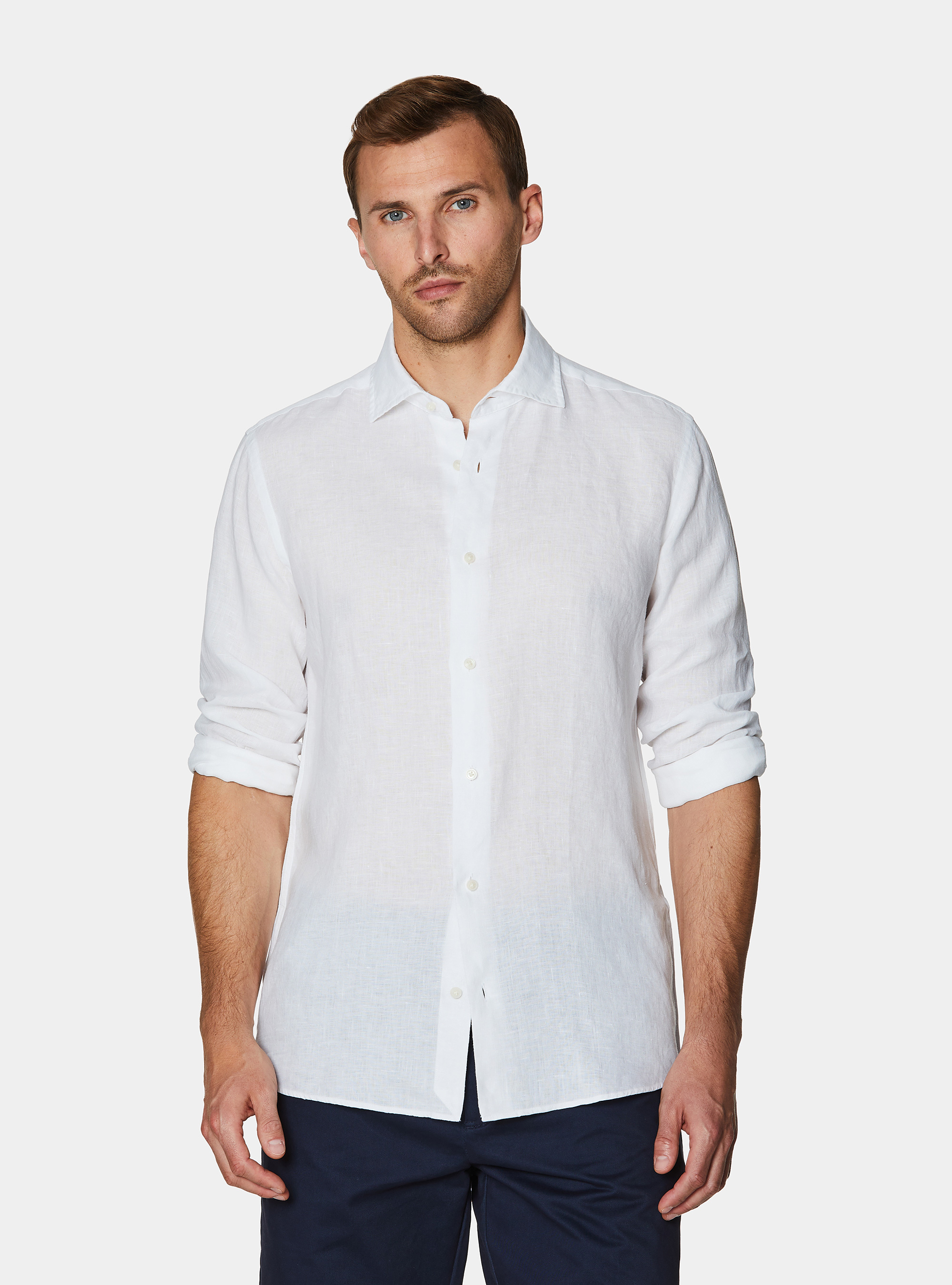 Camicia in puro lino, BIANCO