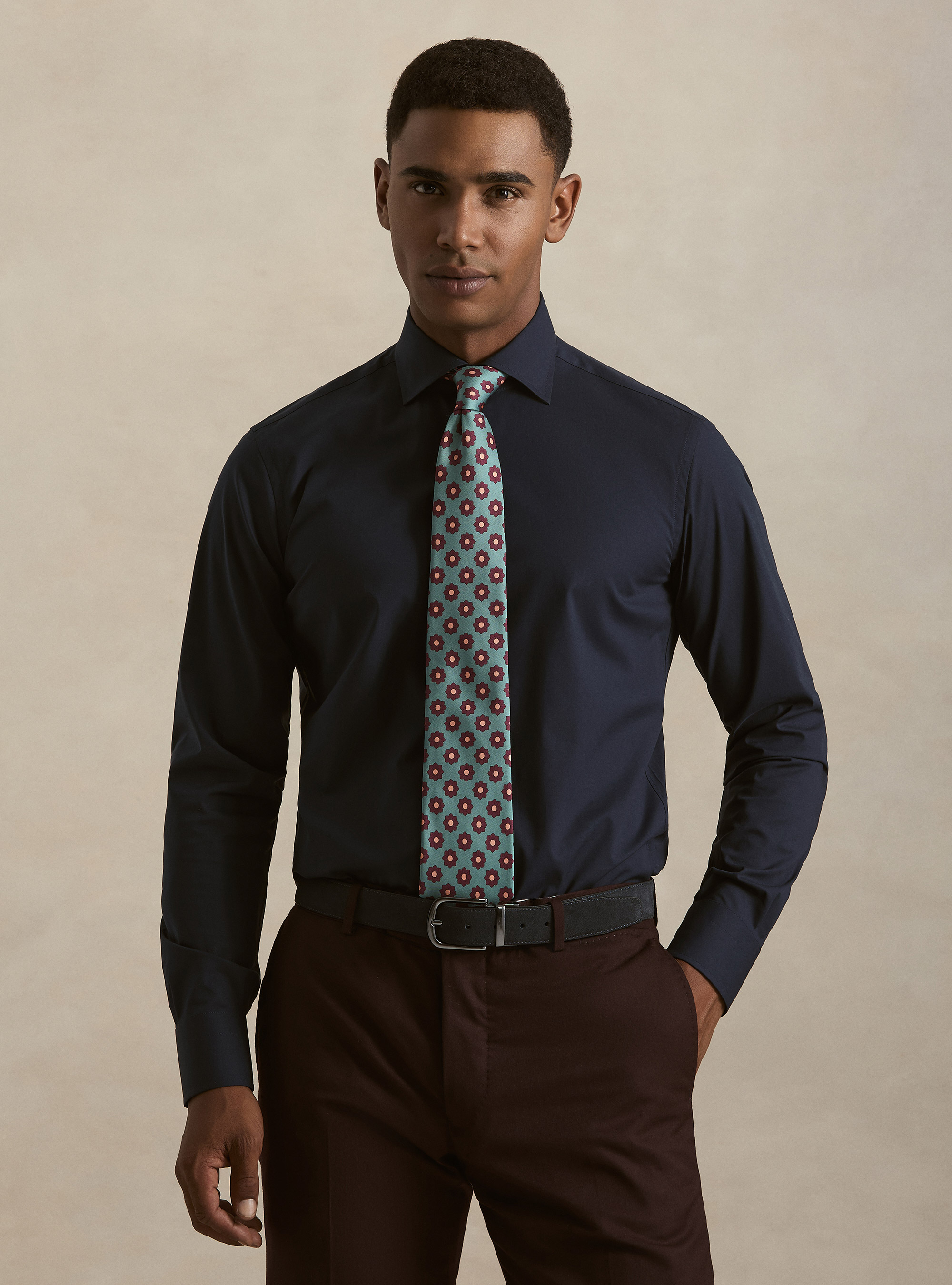 Camicia in cotone popeline stretch, BLU NAVY