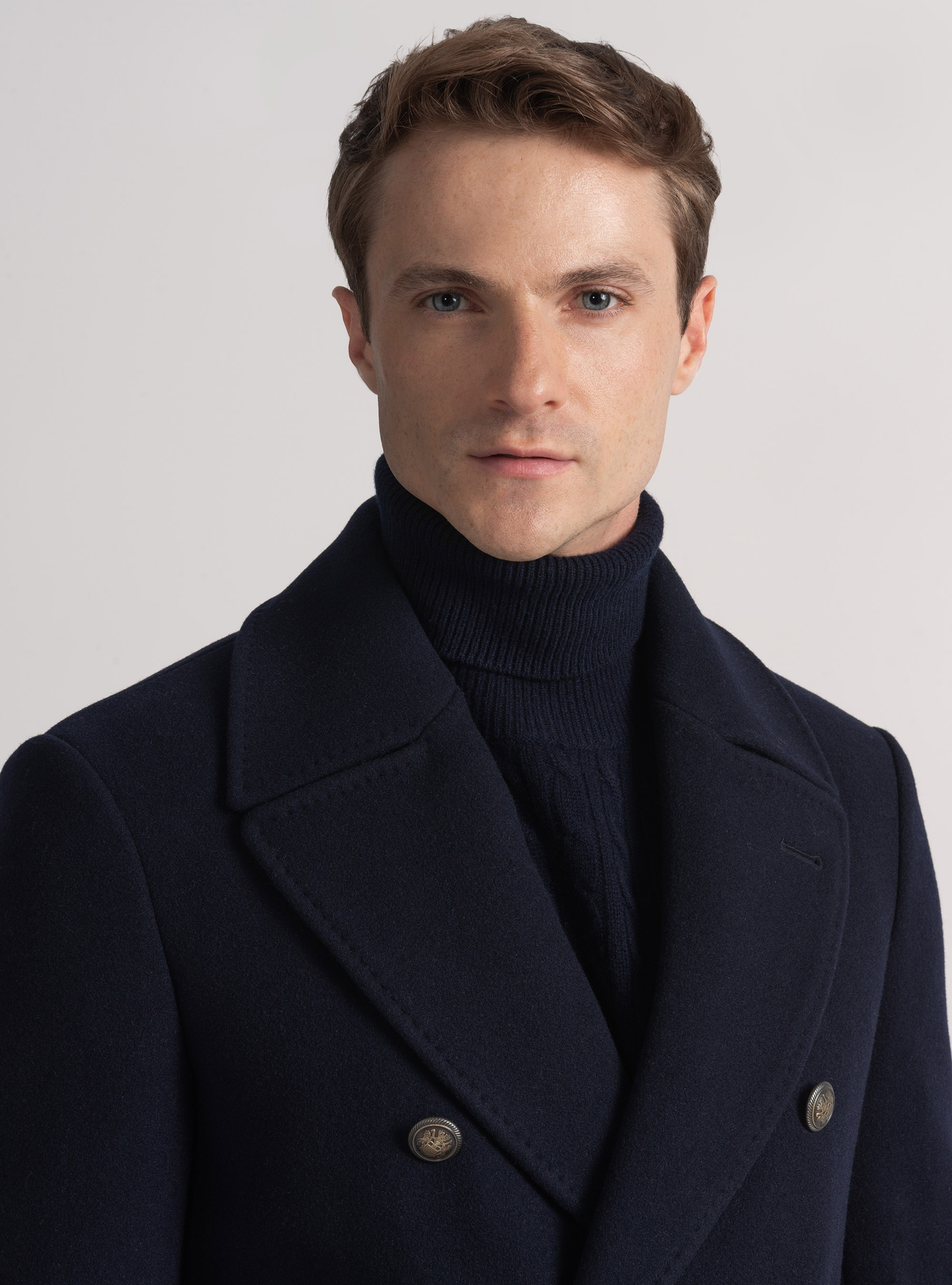 Peacoat in misto lana con bottone metallo, BLU NAVY