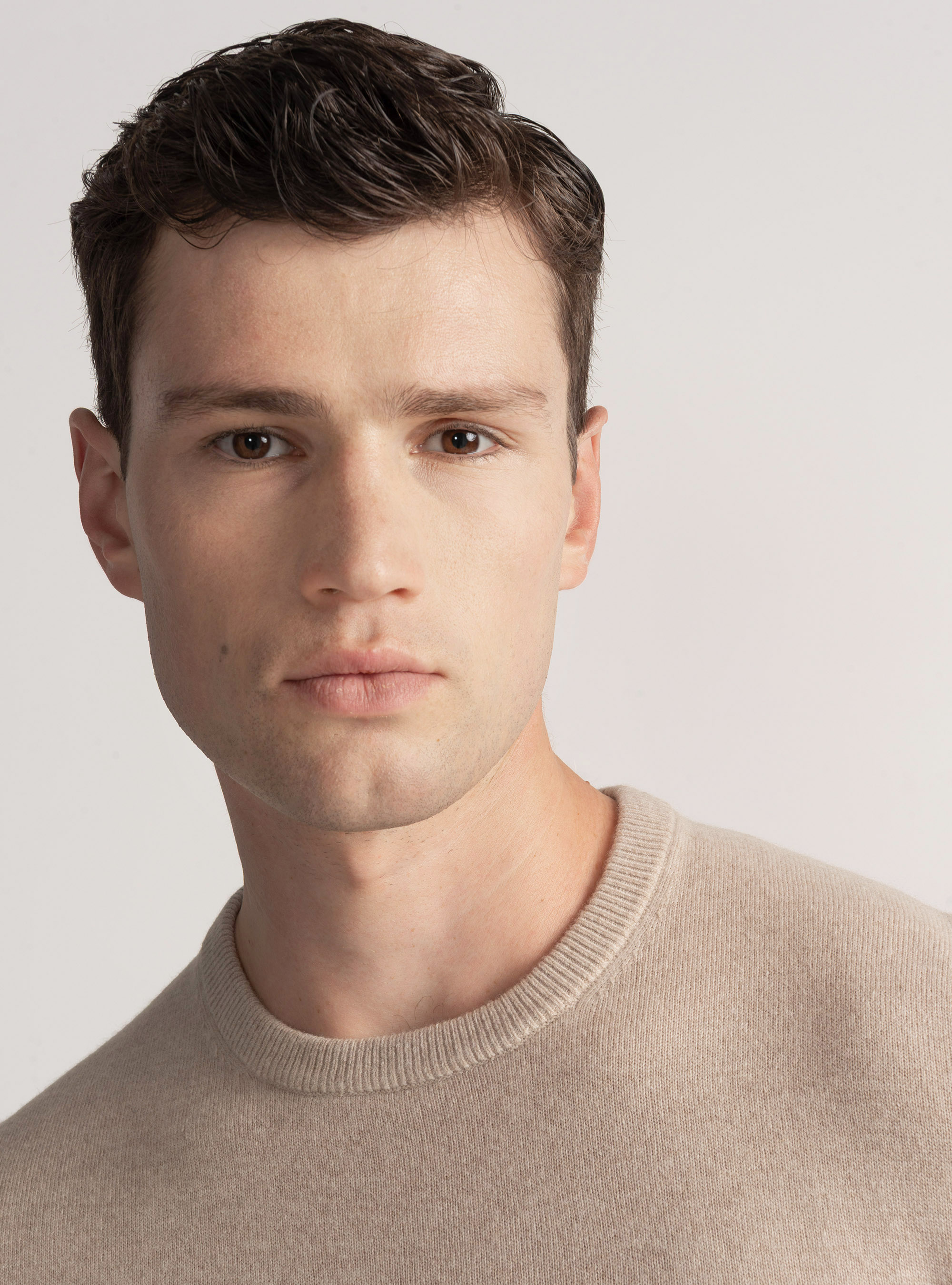 Maglia girocollo in lana lambswool e cashmere, ECRU