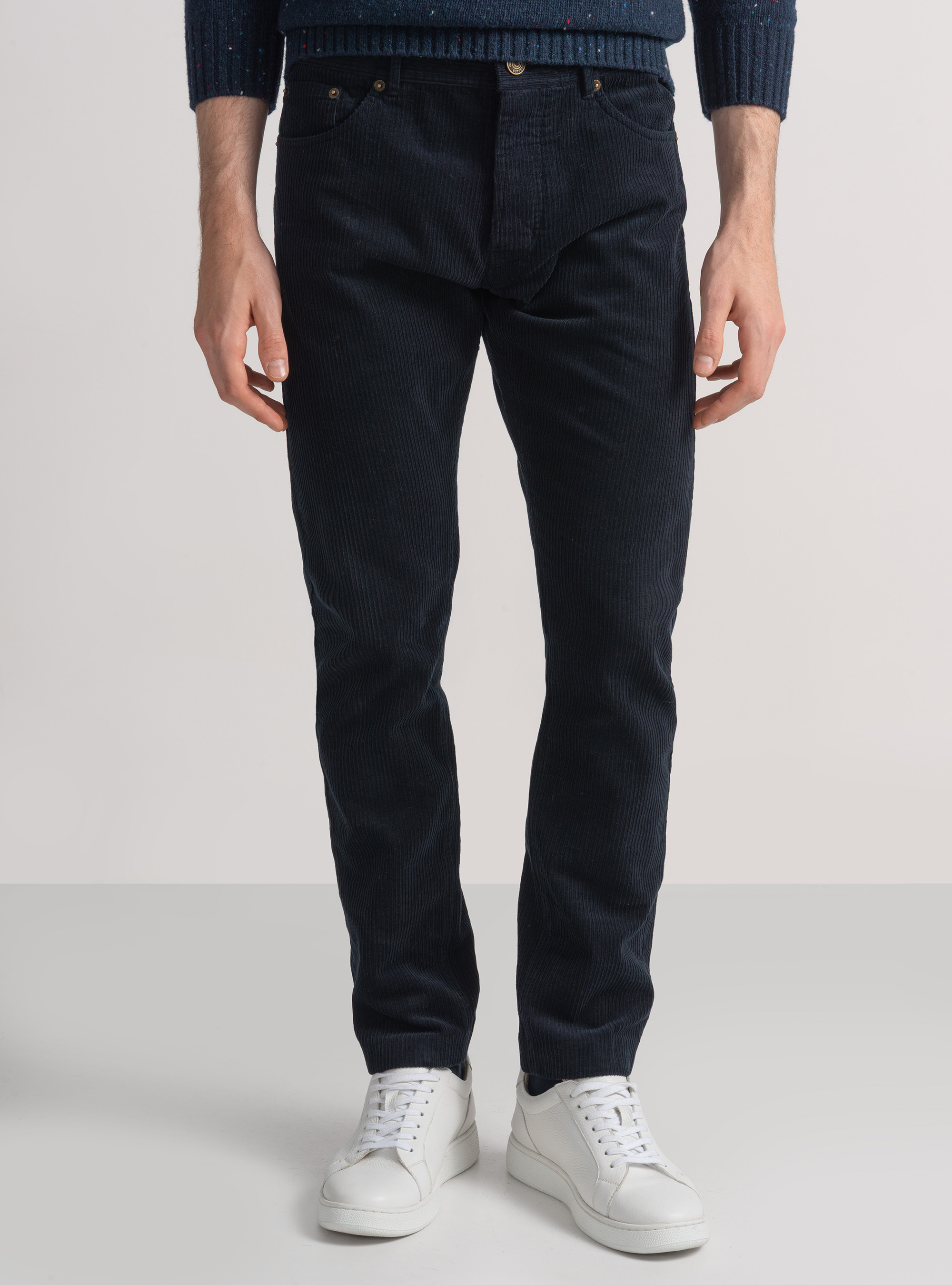 Pantaloni cinque tasche in velluto, BLU NAVY