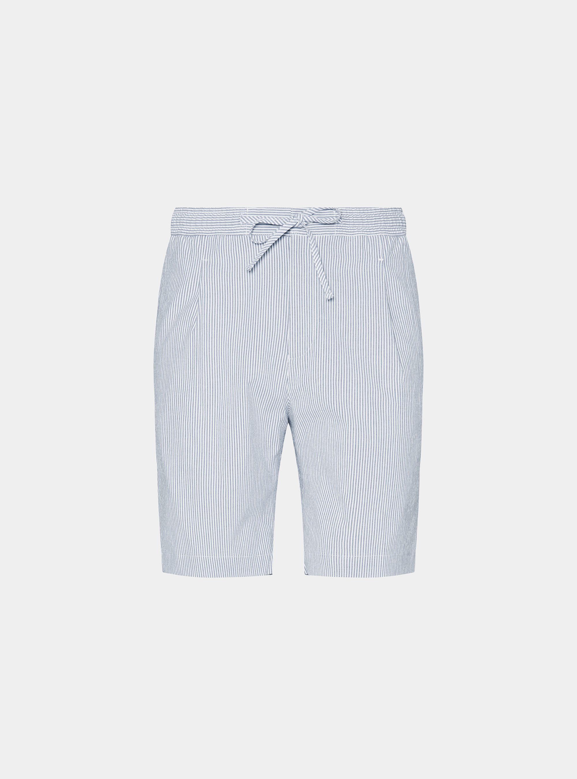 Bermuda in cotone stretch seersucker con coulisse, BLU