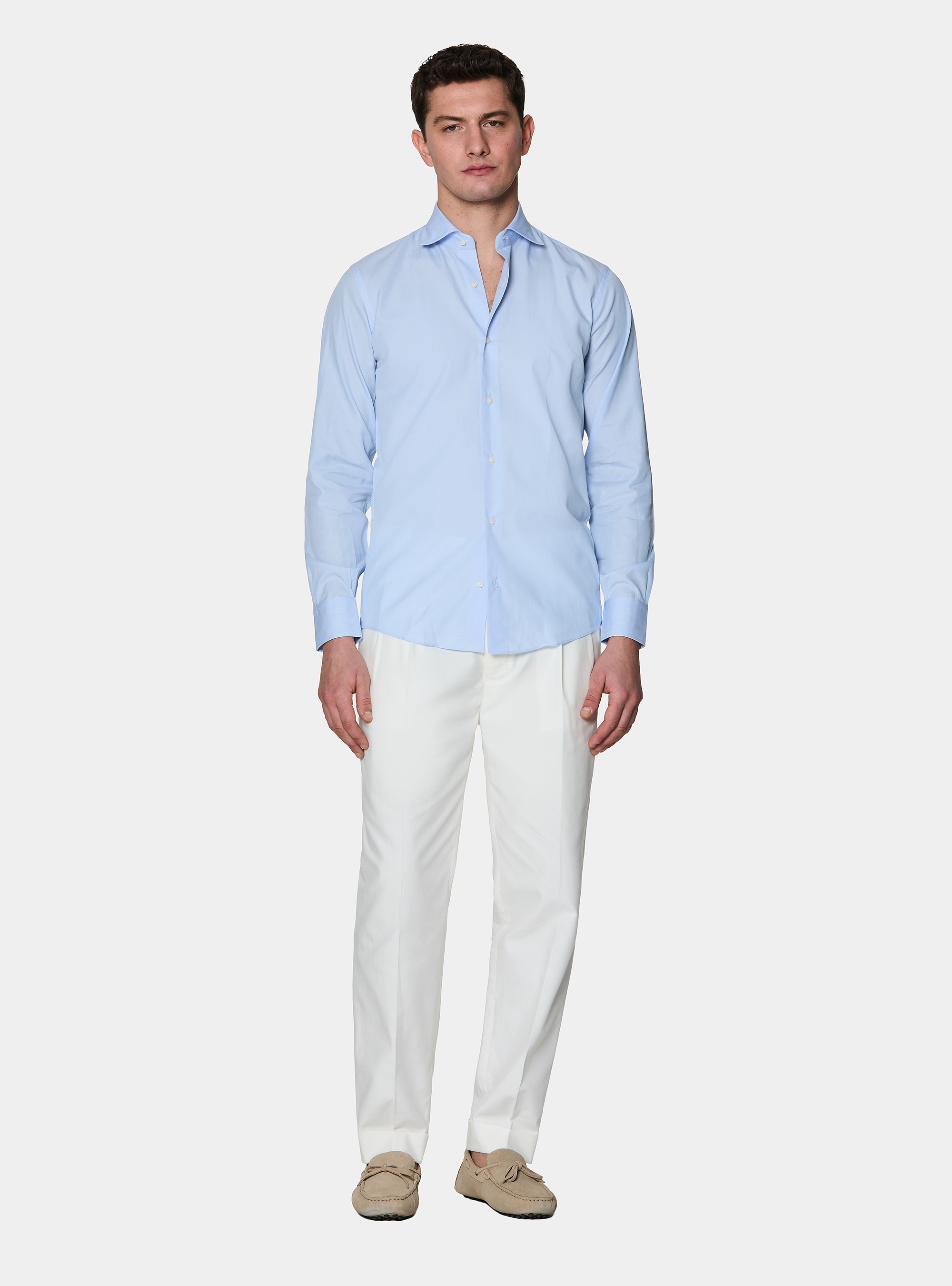 Camicia in cotone fil a fil, AZZURRO