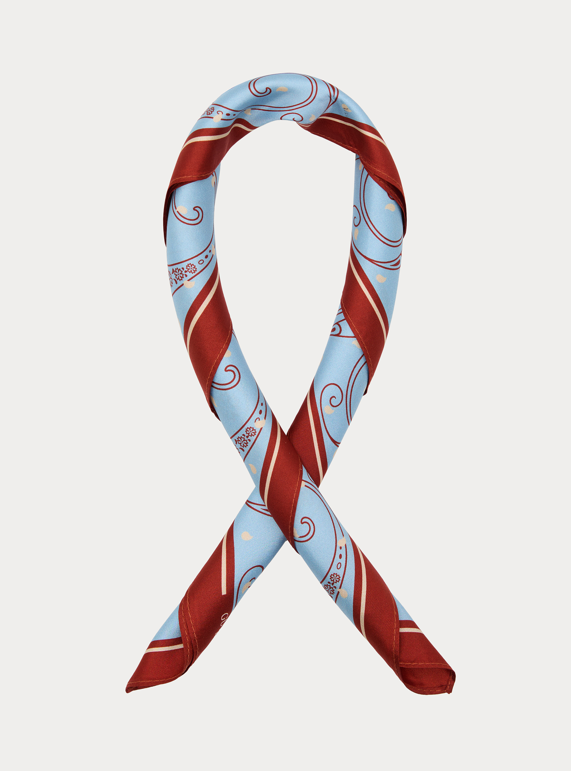 Foulard in seta stampata fantasia paisley, AZZURRO
