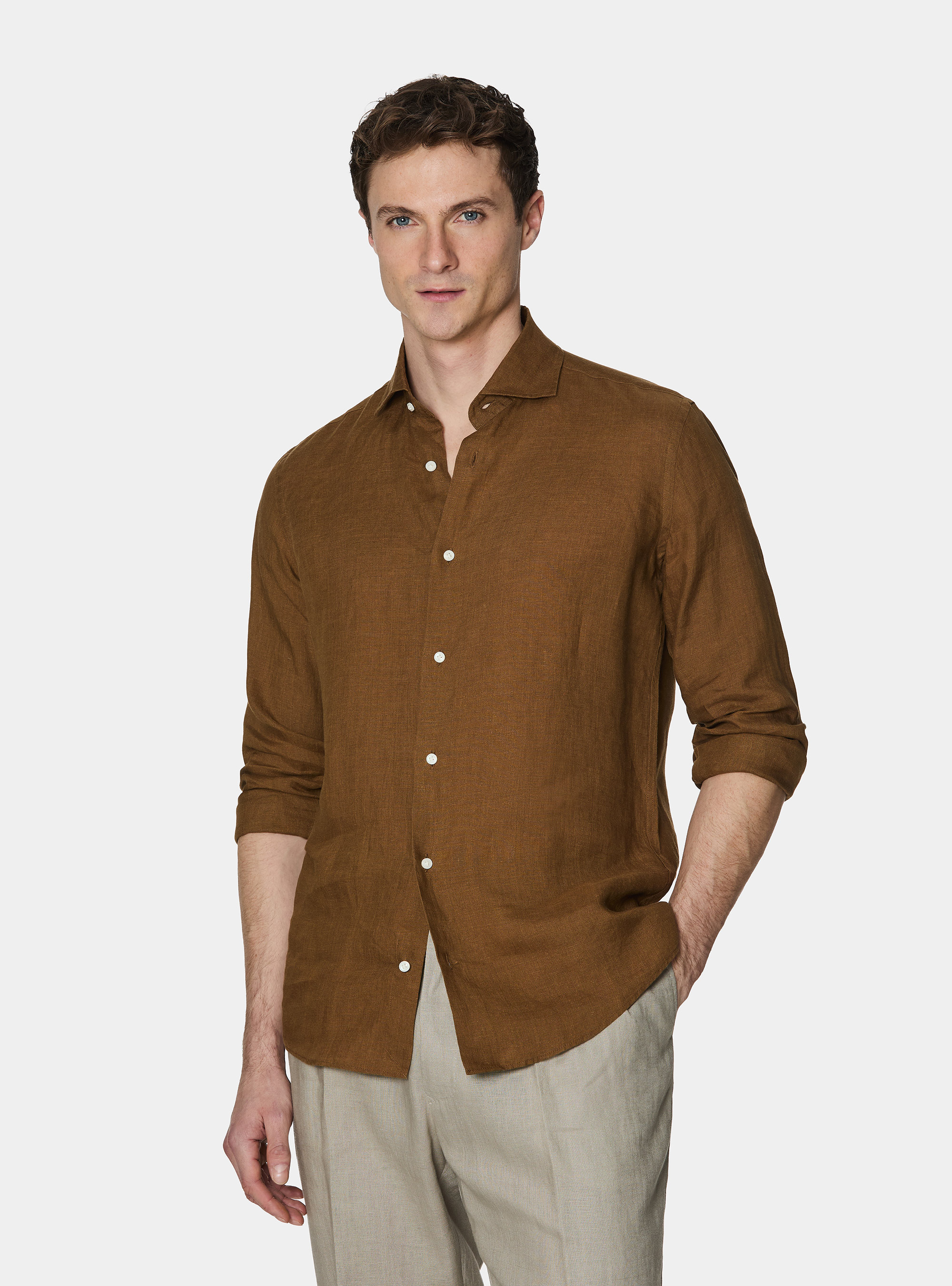 Camicia in puro lino, TABACCO