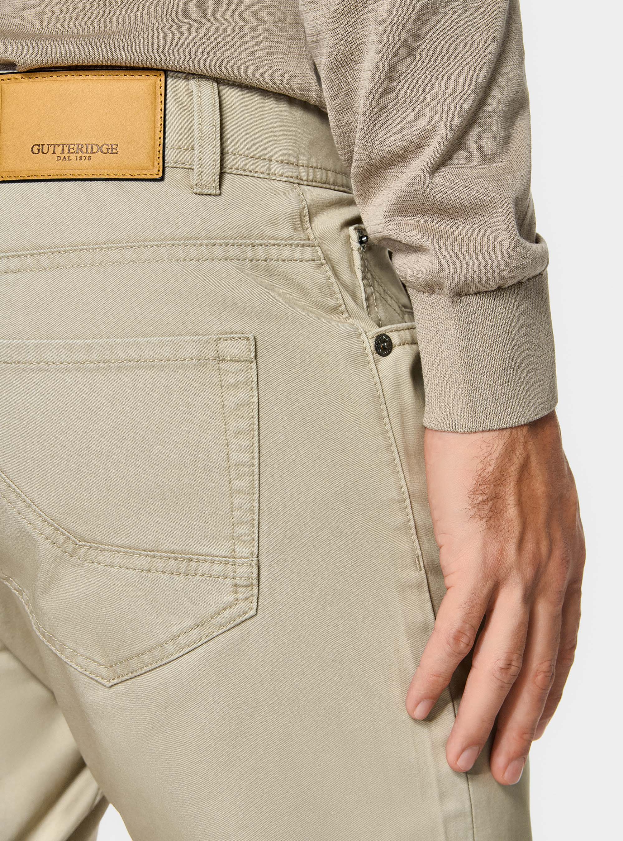 Pantaloni 5 tasche in twill di cotone, SABBIA
