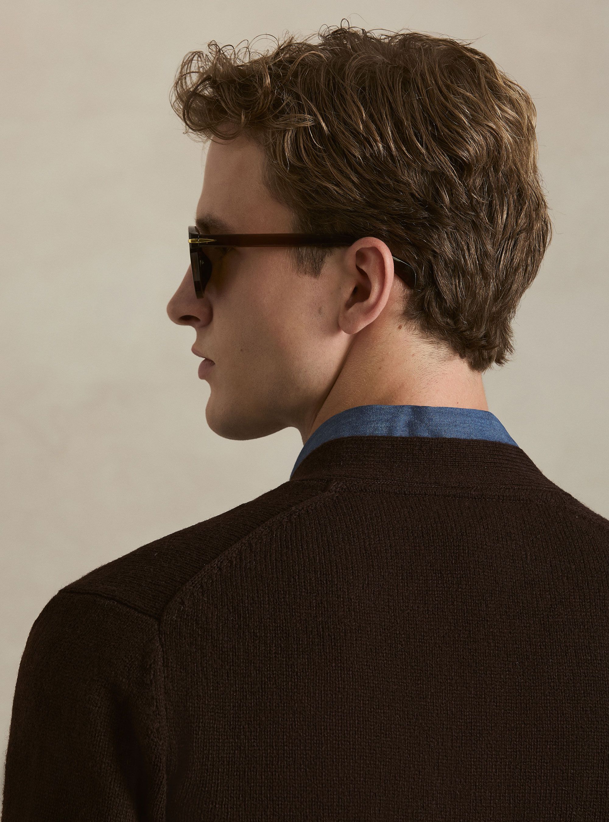 Cardigan in maglia in lana shetland, MARRONE