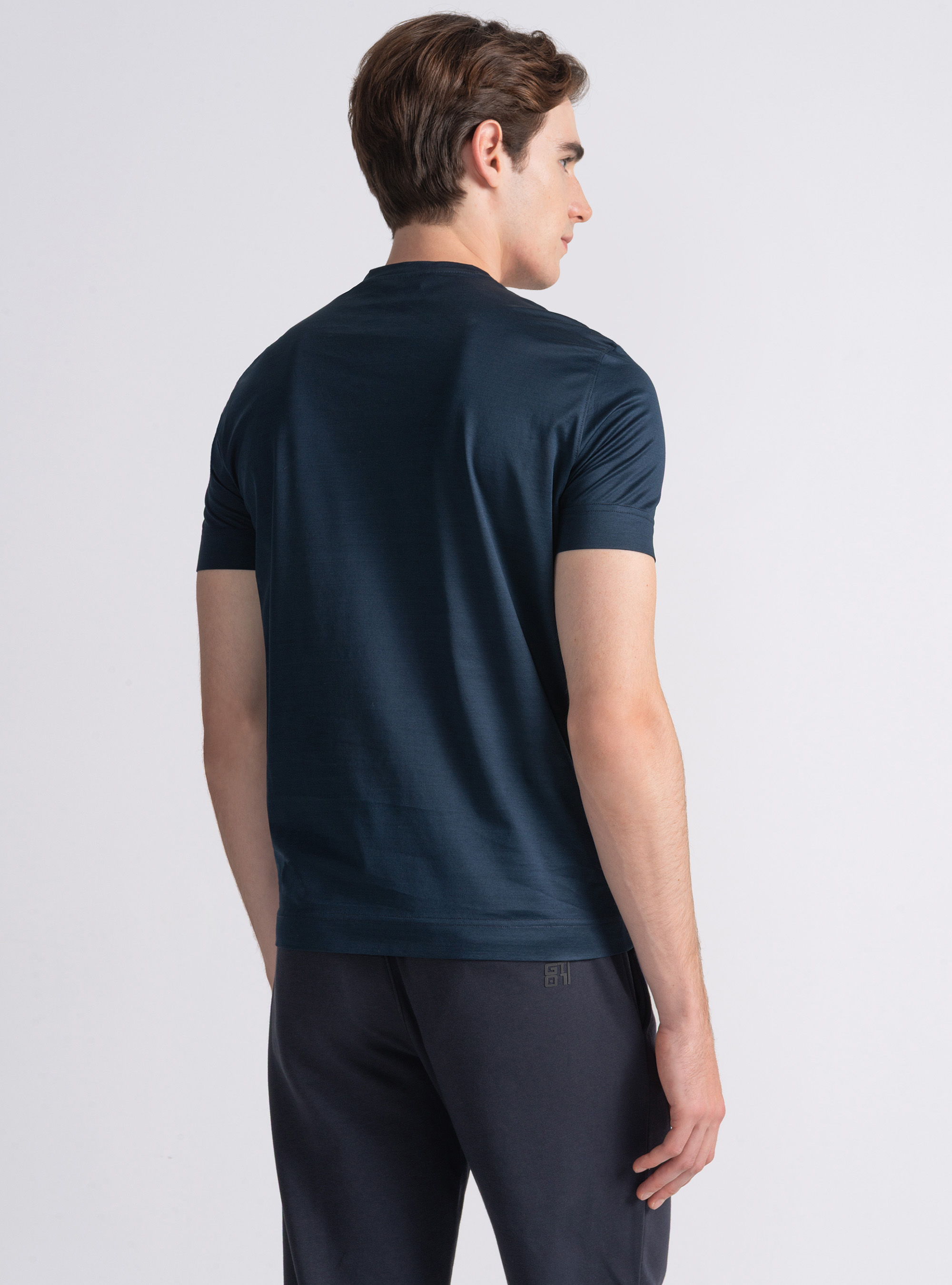 T-shirt mezza manica in filo di Scozia, BLU NAVY