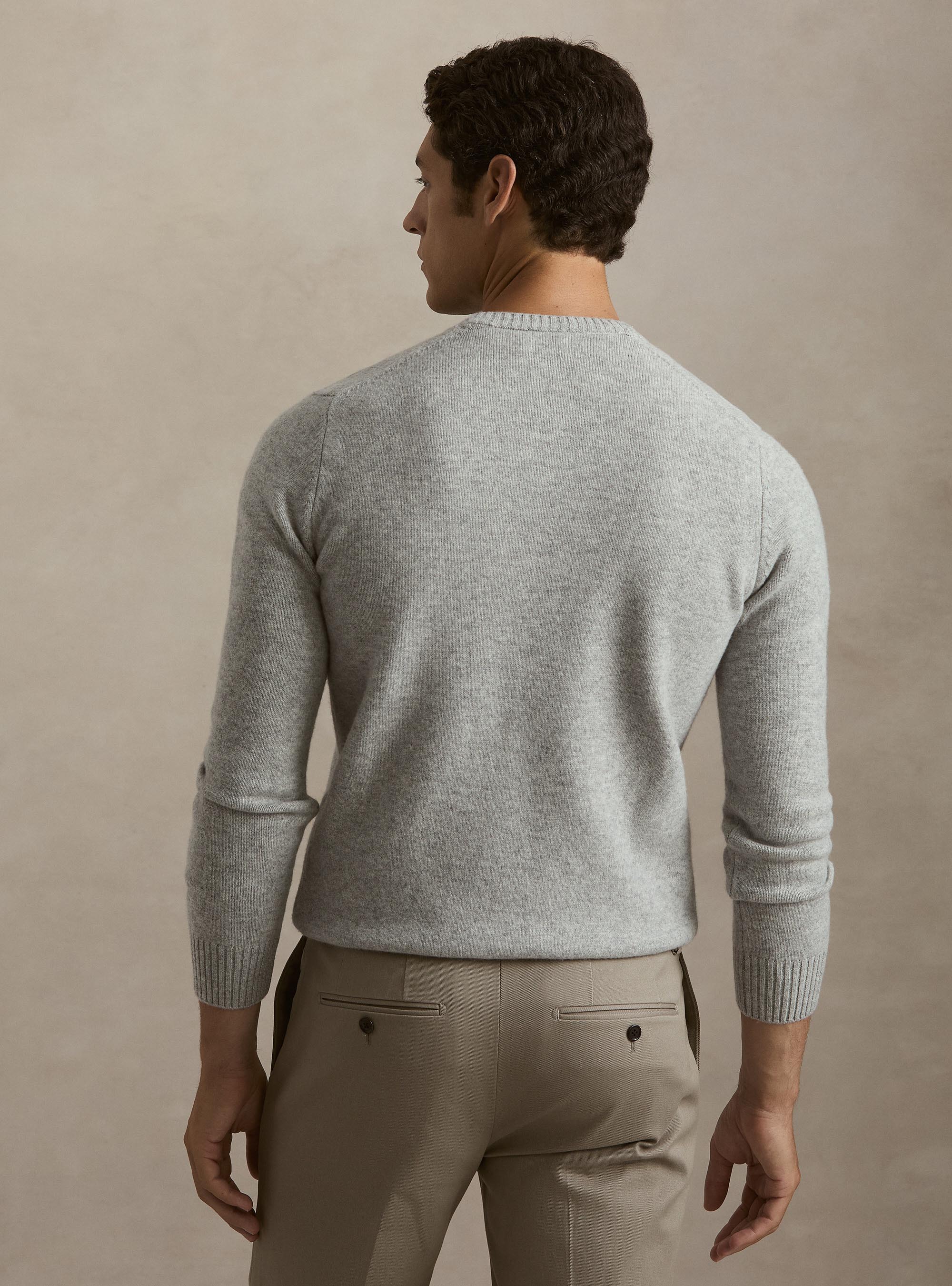 Maglia girocollo in misto lana e cashmere, GRIGIO CHIARO MELANGE