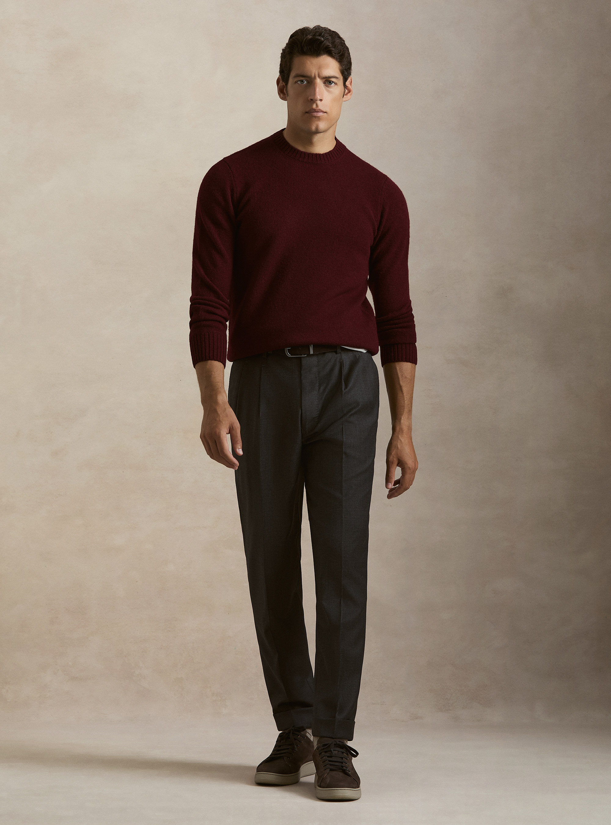 Maglia girocollo in pura lana shetland, BORDEAUX