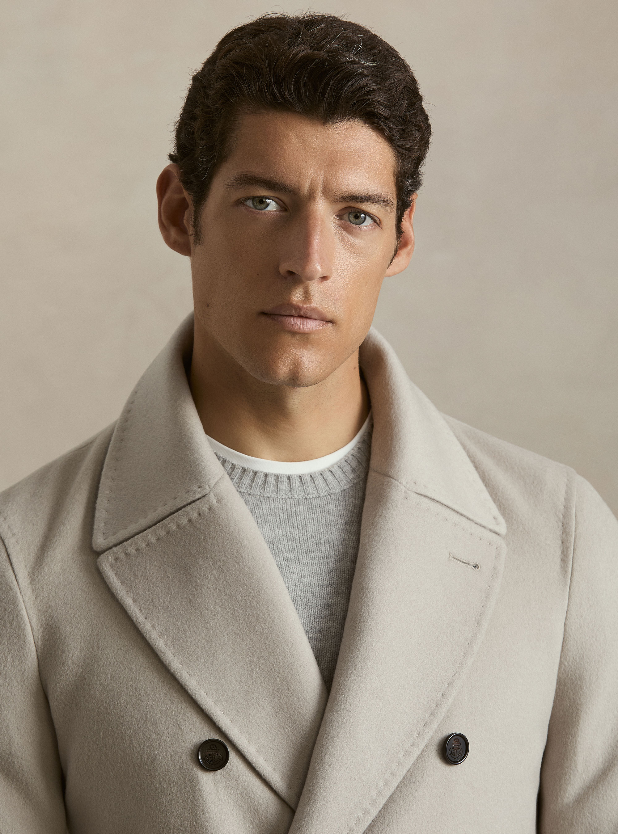 Peacoat in lana cashmere, ECRU 0536C