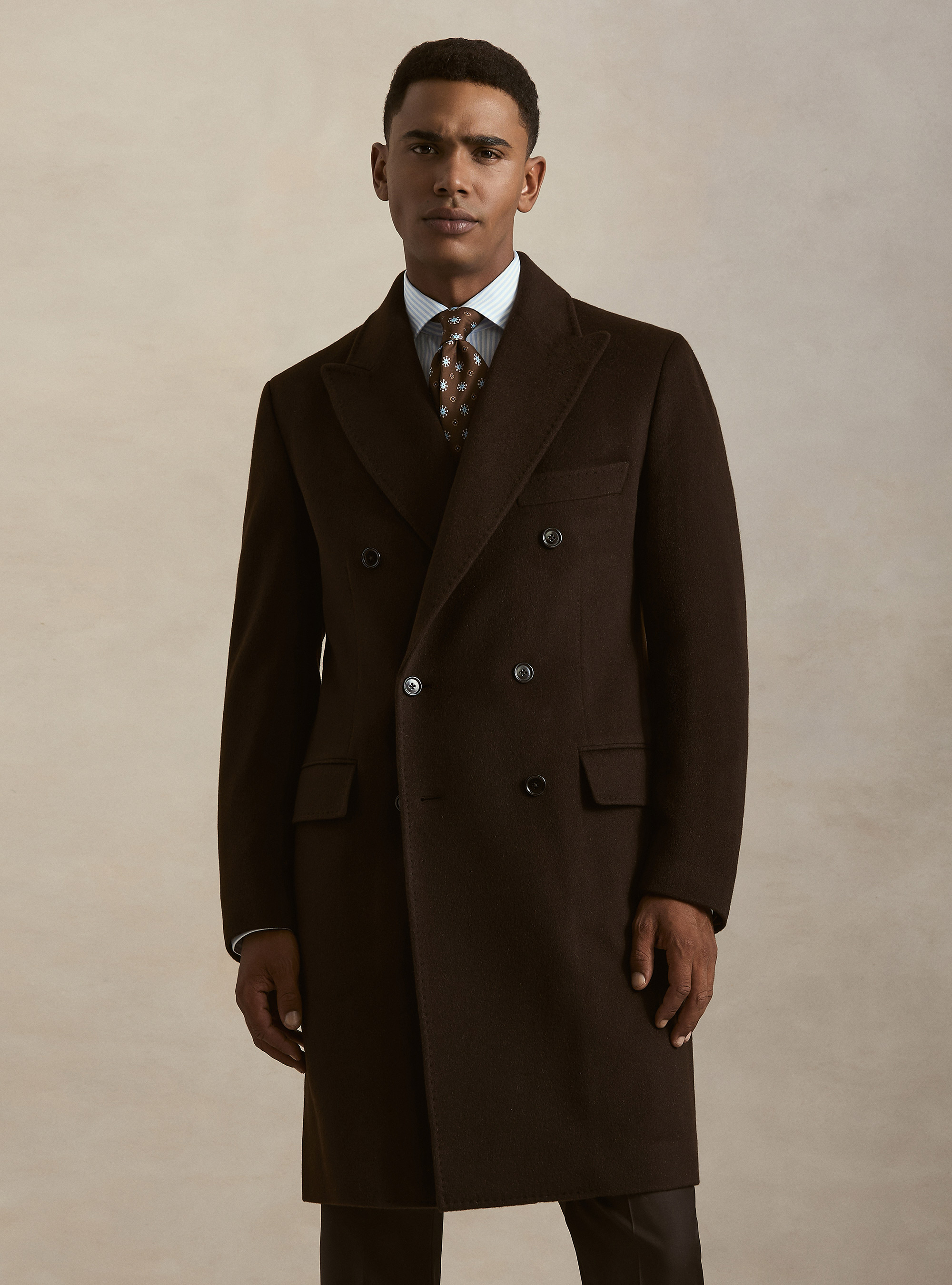 Cappotto doppiopetto in cashmere, MARRONE
