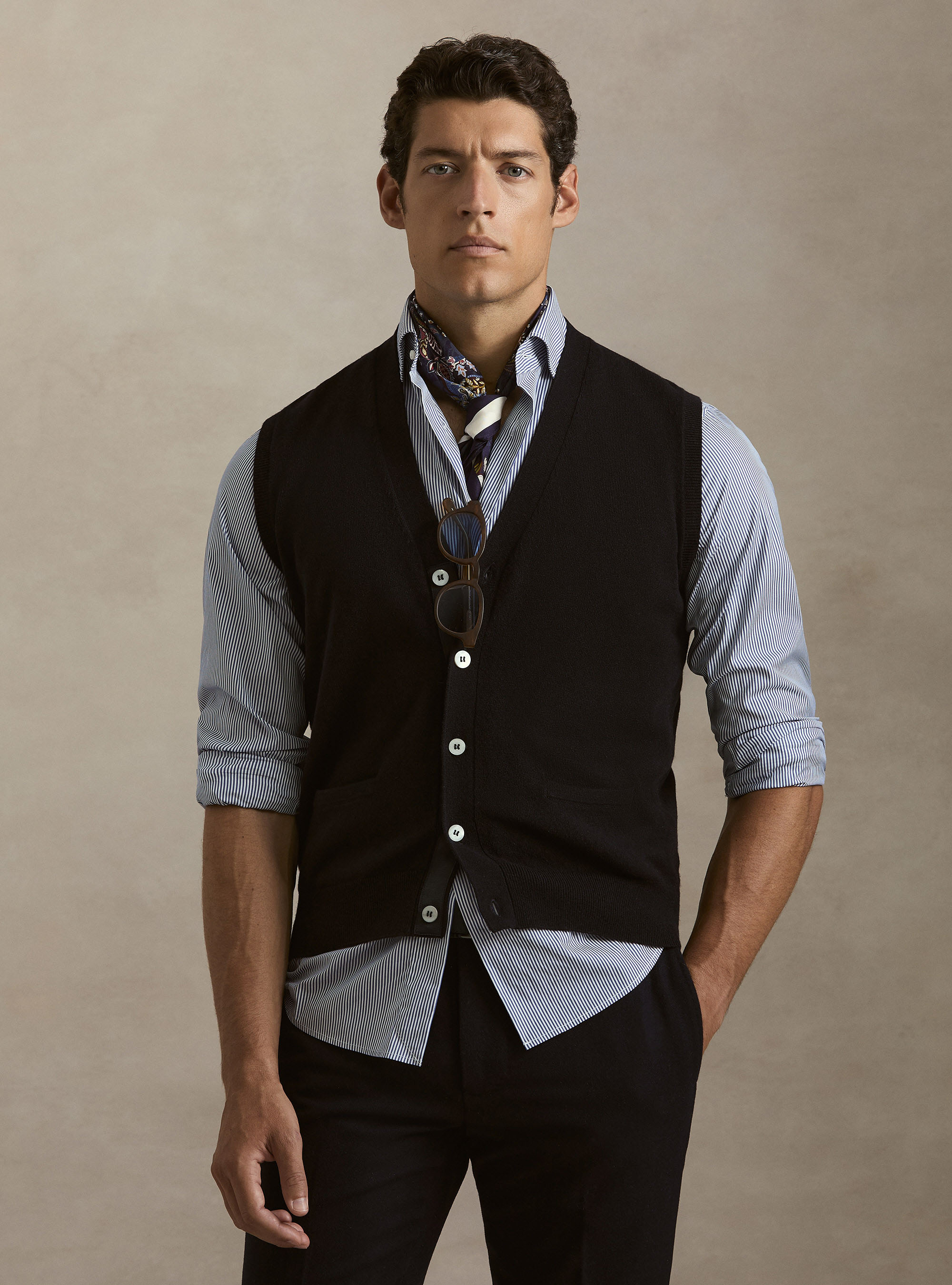 Gilet in puro cashmere con bottoni, BLU NAVY